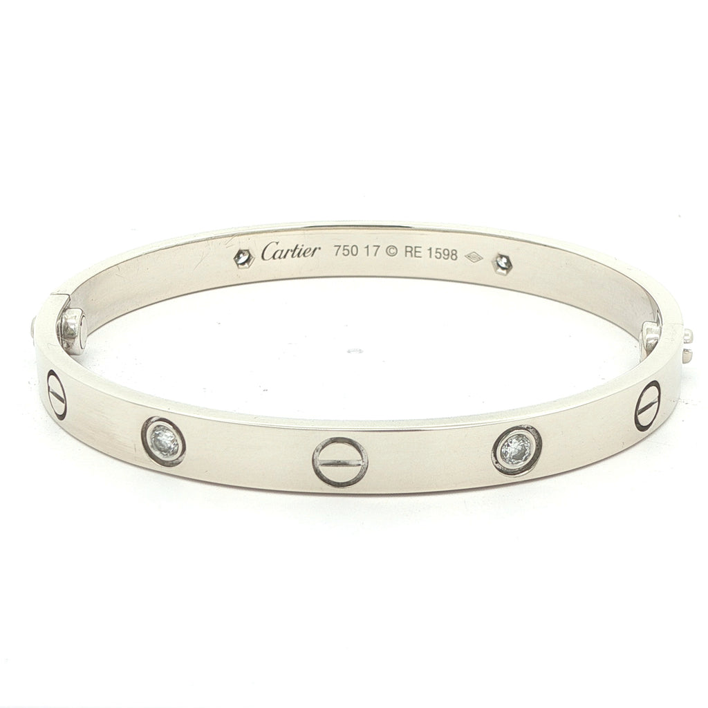 Estate Cartier 18K White Gold Diamond Love Bracelet Size 17