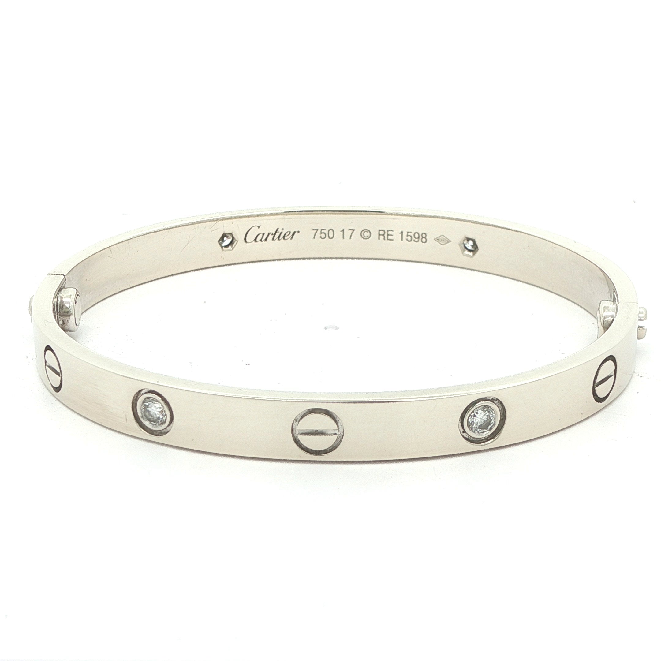 Estate Cartier 18K White Gold Diamond Love Bracelet Size 17