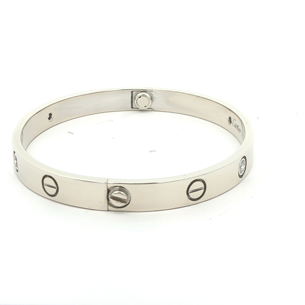 Estate Cartier 18K White Gold Diamond Love Bracelet Size 17