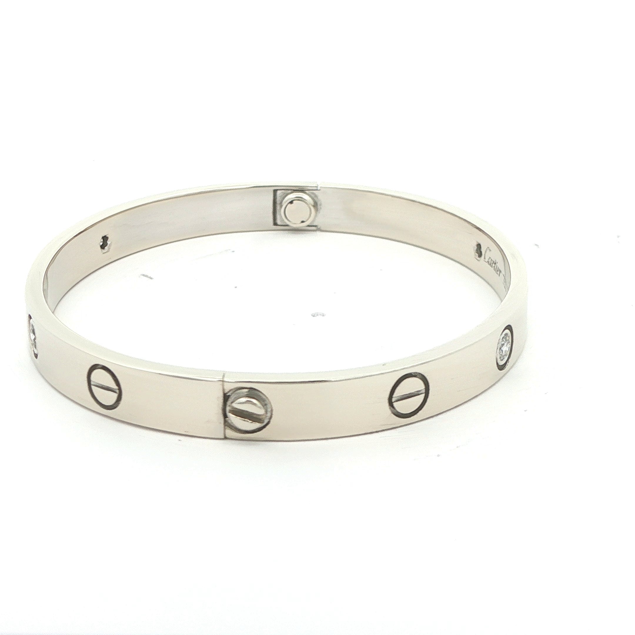Estate Cartier 18K White Gold Diamond Love Bracelet Size 17