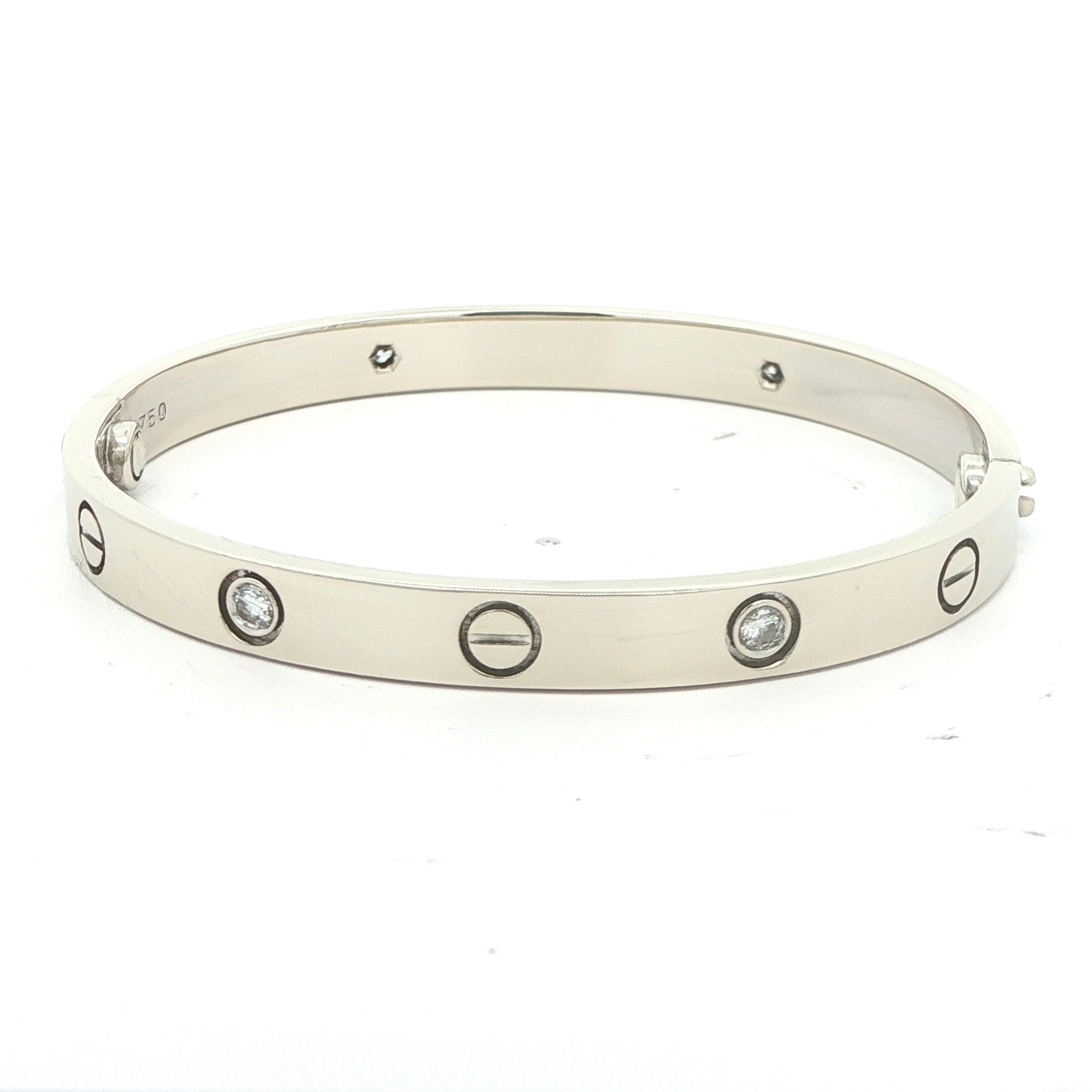 Estate Cartier 18K White Gold Diamond Love Bracelet Size 17