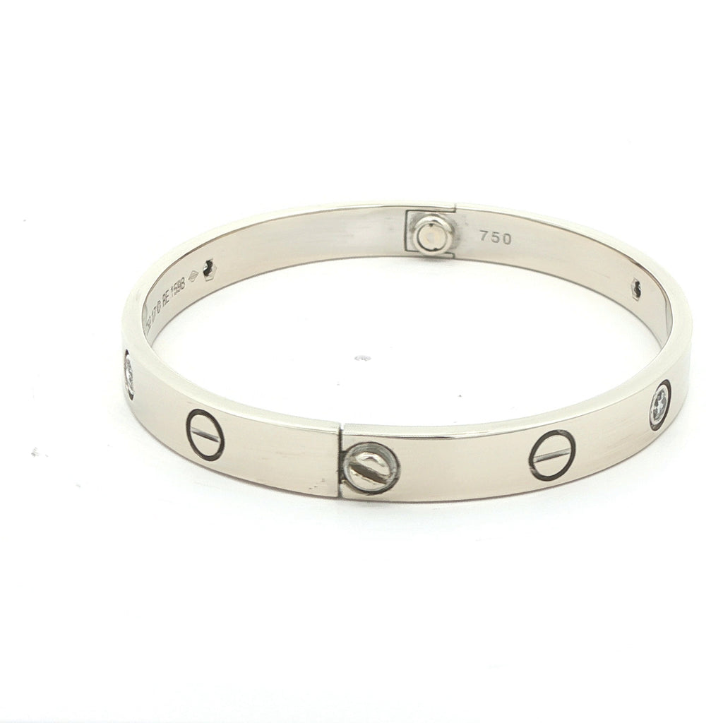 Estate Cartier 18K White Gold Diamond Love Bracelet Size 17