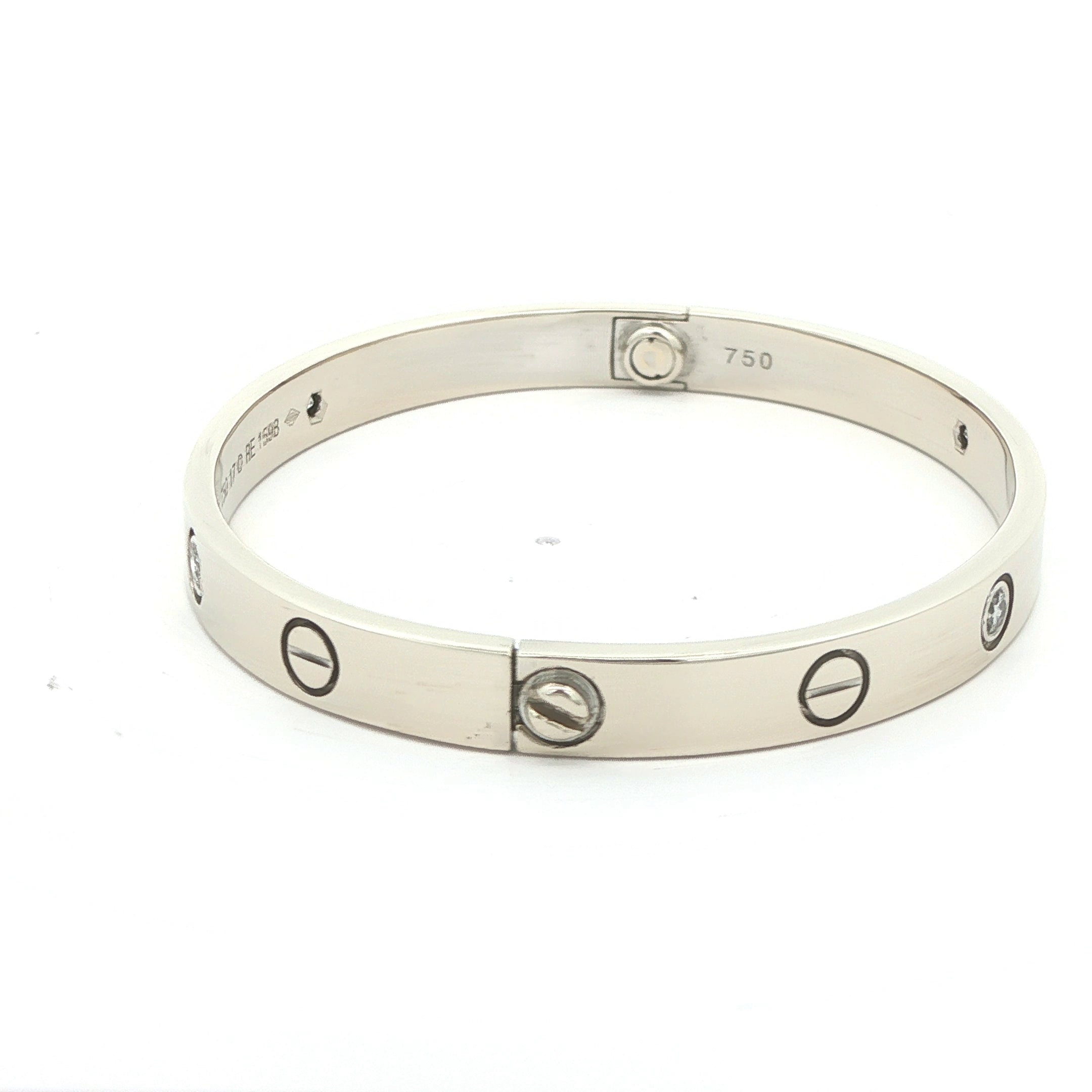Estate Cartier 18K White Gold Diamond Love Bracelet Size 17