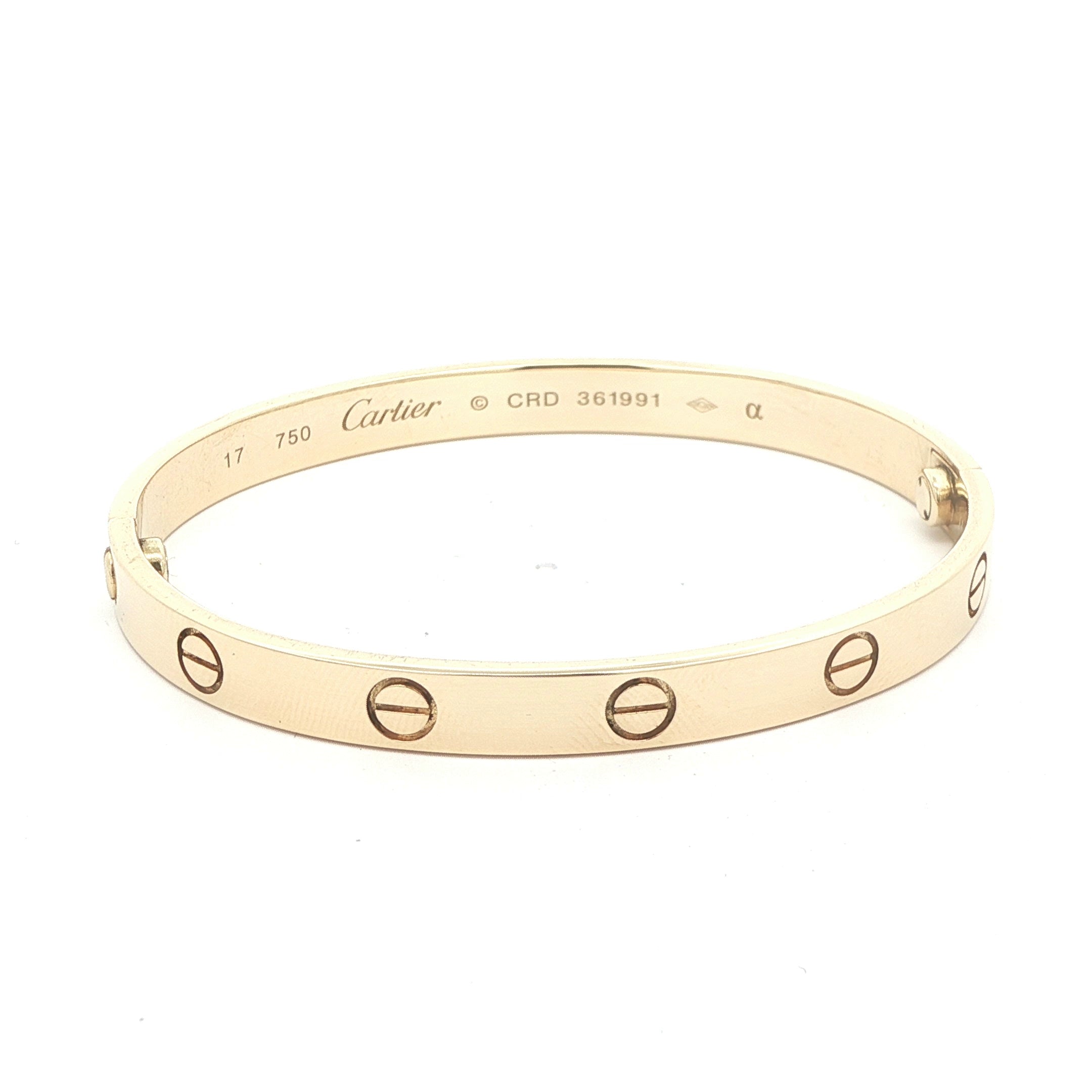 Estate Cartier 18K Yellow Gold Love Bracelet Size 17