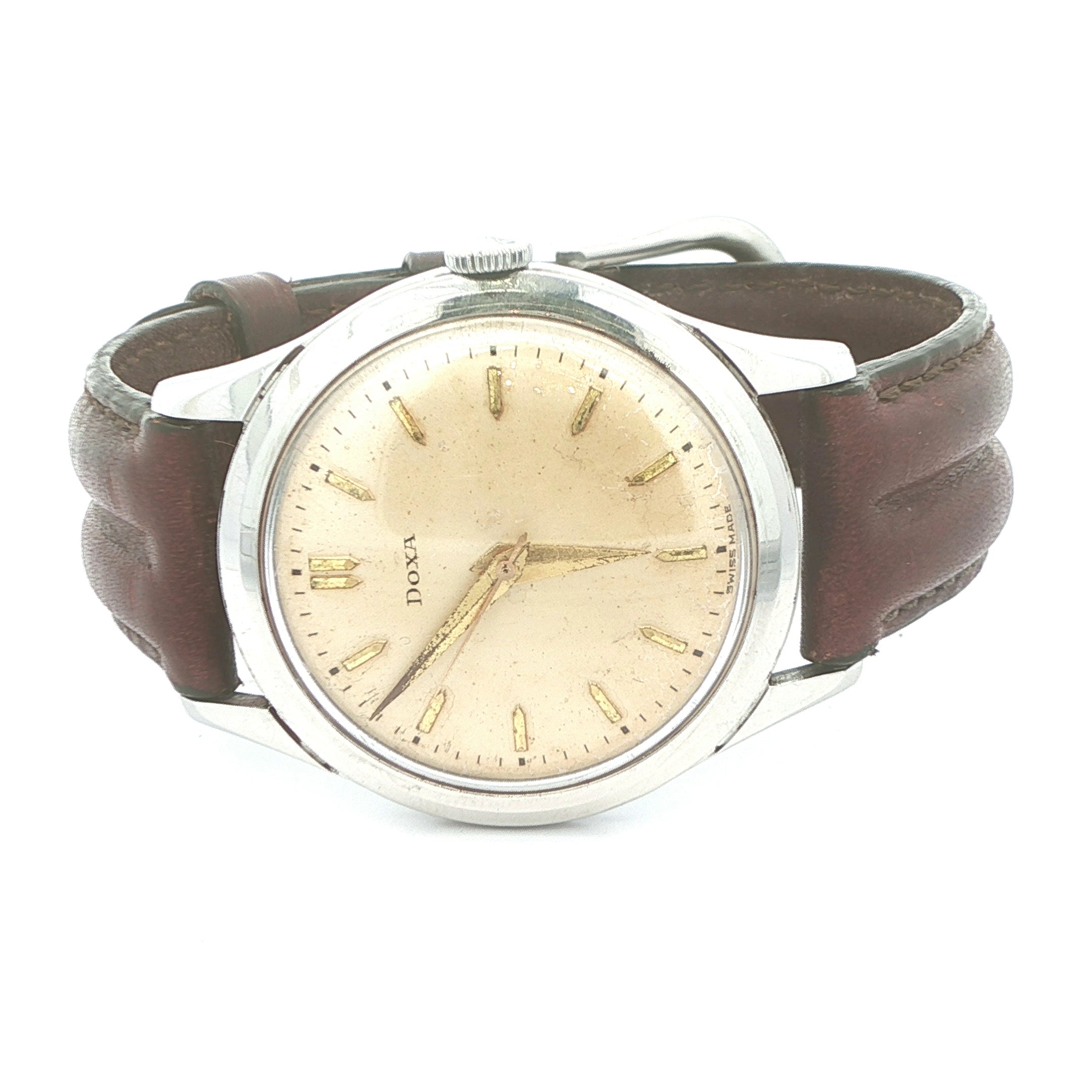 Estate Vintage Doxa Swiss Champagne Dial Dress Watch Circa 1960s