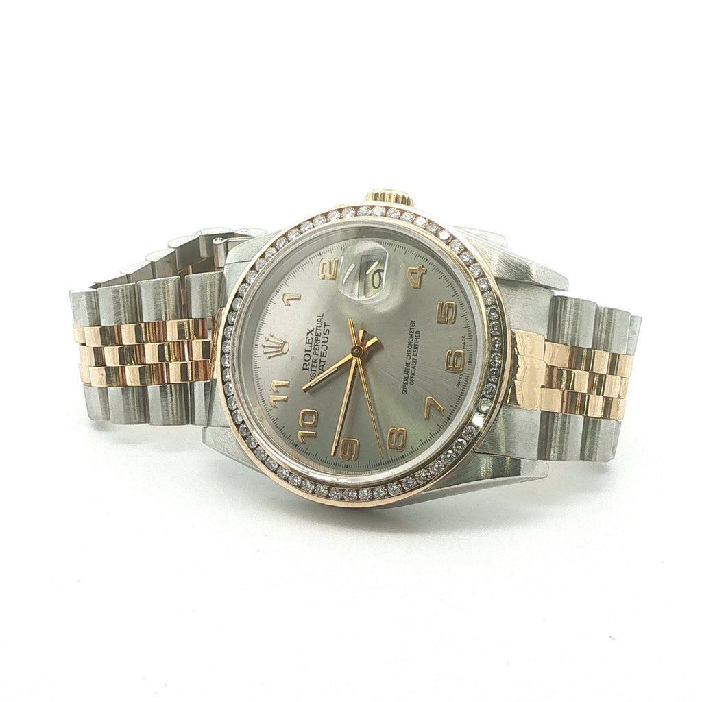 Estate Vintage 1989 Rolex DateJust Custom 1.00 CTW Diamond Bezel Stainless Steel Two-Tone Jubilee Watch