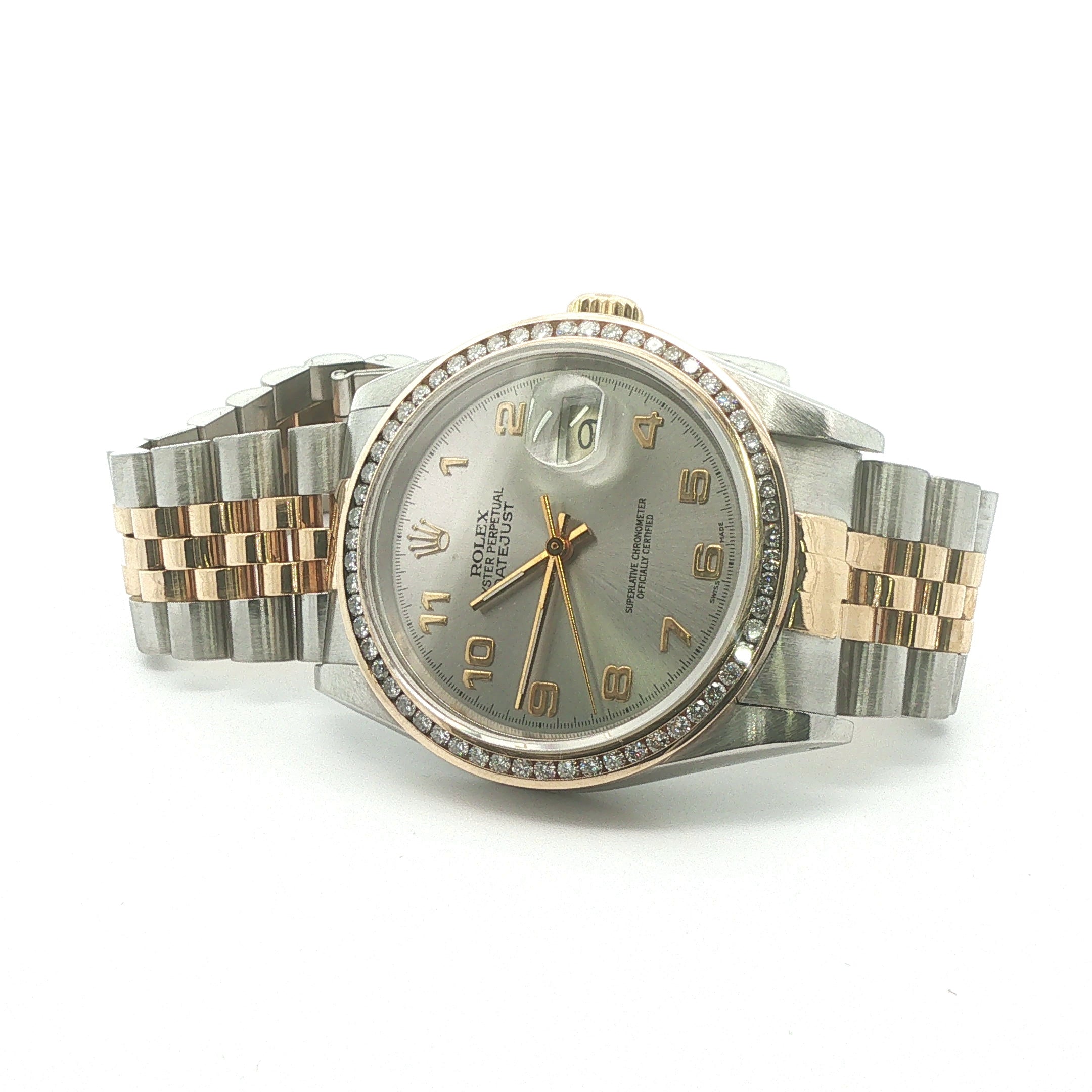 Estate Vintage 1989 Rolex DateJust Custom 1.00 CTW Diamond Bezel Stainless Steel Two-Tone Jubilee Watch