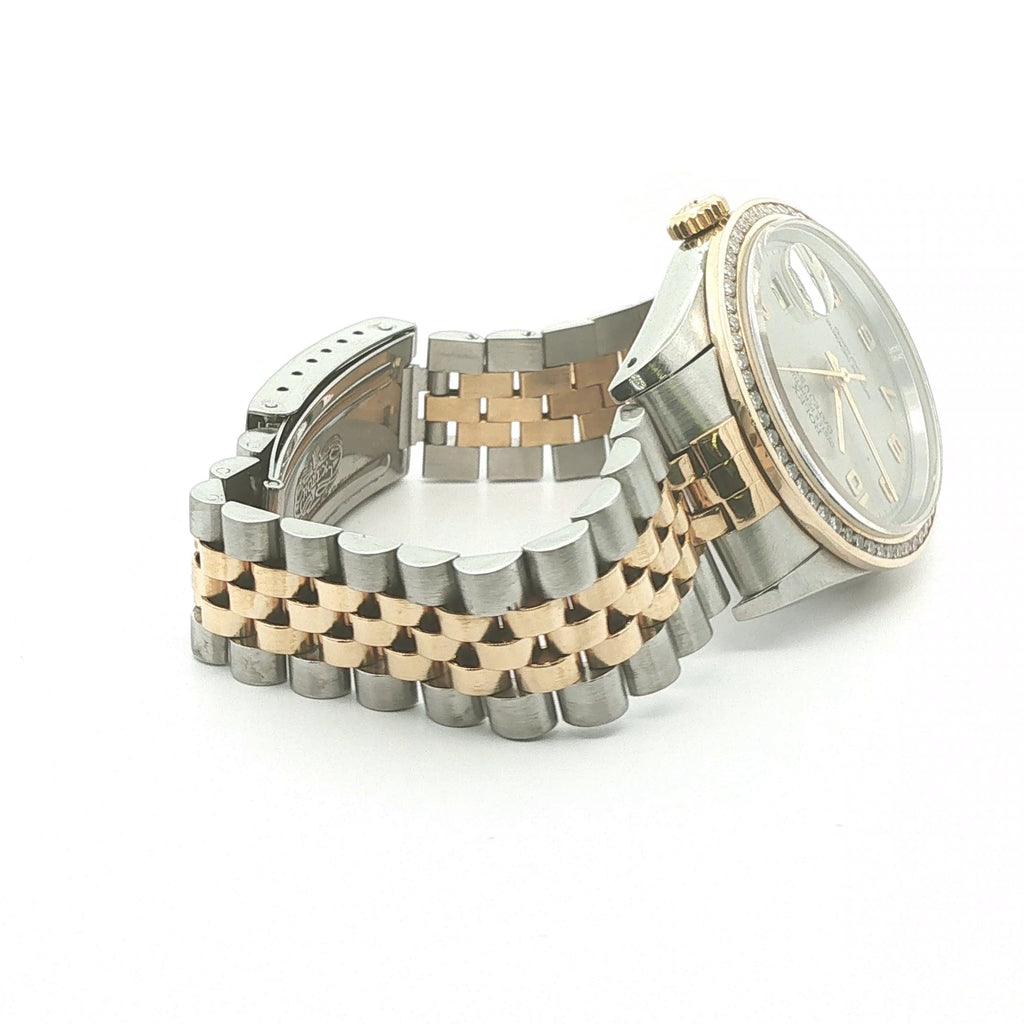 Estate Vintage 1989 Rolex DateJust Custom 1.00 CTW Diamond Bezel Stainless Steel Two-Tone Jubilee Watch