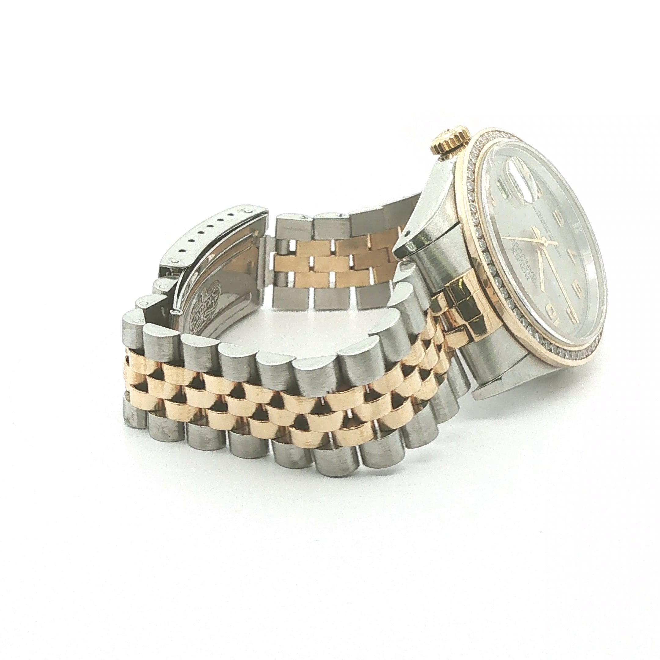 Estate Vintage 1989 Rolex DateJust Custom 1.00 CTW Diamond Bezel Stainless Steel Two-Tone Jubilee Watch
