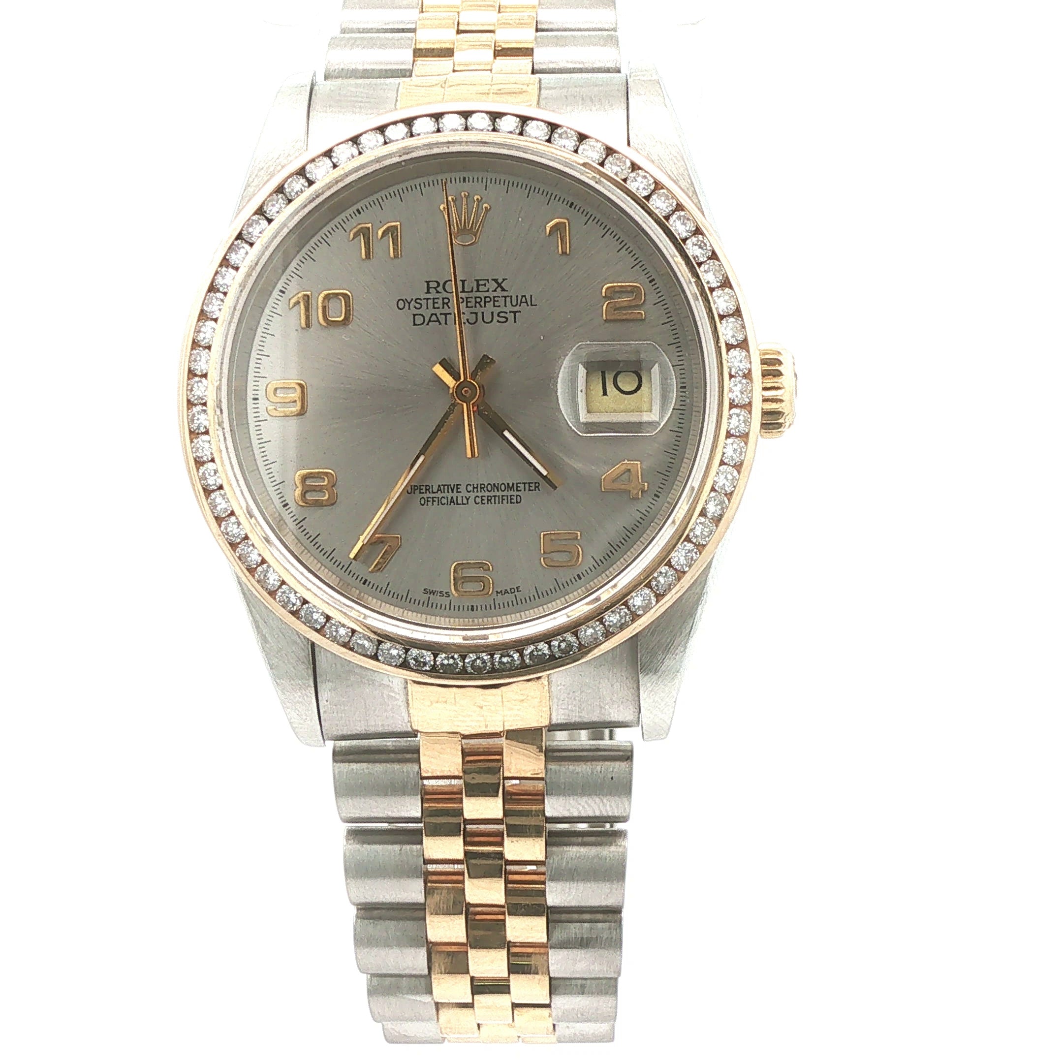 Estate Vintage 1989 Rolex DateJust Custom 1.00 CTW Diamond Bezel Stainless Steel Two-Tone Jubilee Watch