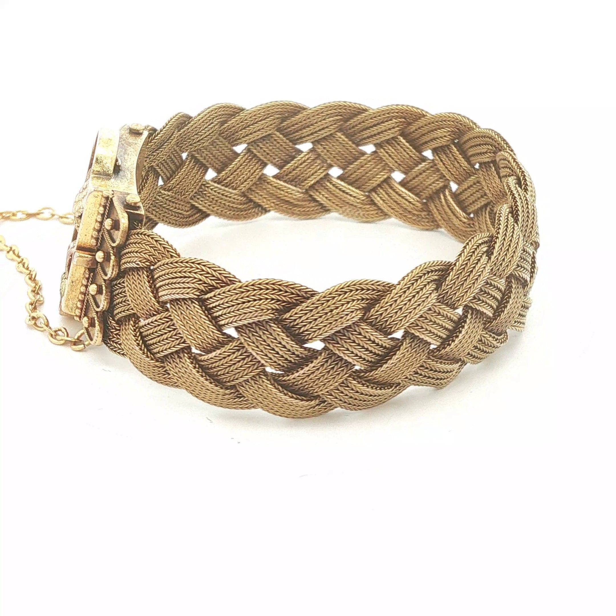 ESTATE Antique c. 1870 Victorian 18K Yellow Gold Woven Mesh Bird Motif Bracelet