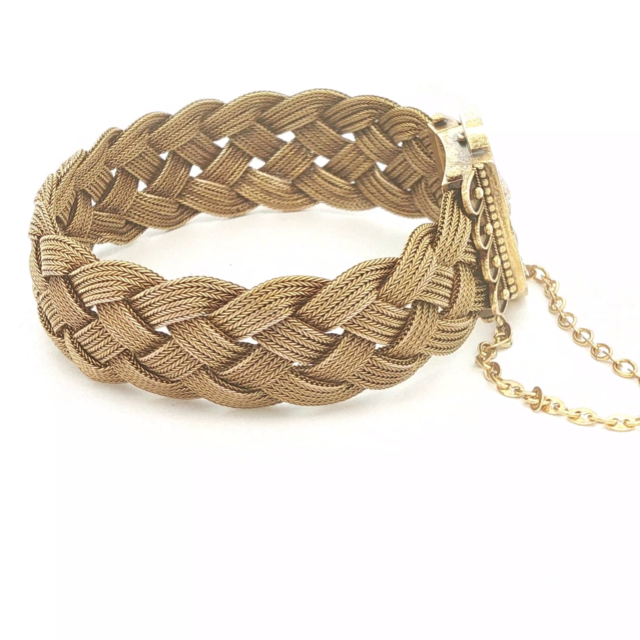ESTATE Antique c. 1870 Victorian 18K Yellow Gold Woven Mesh Bird Motif Bracelet