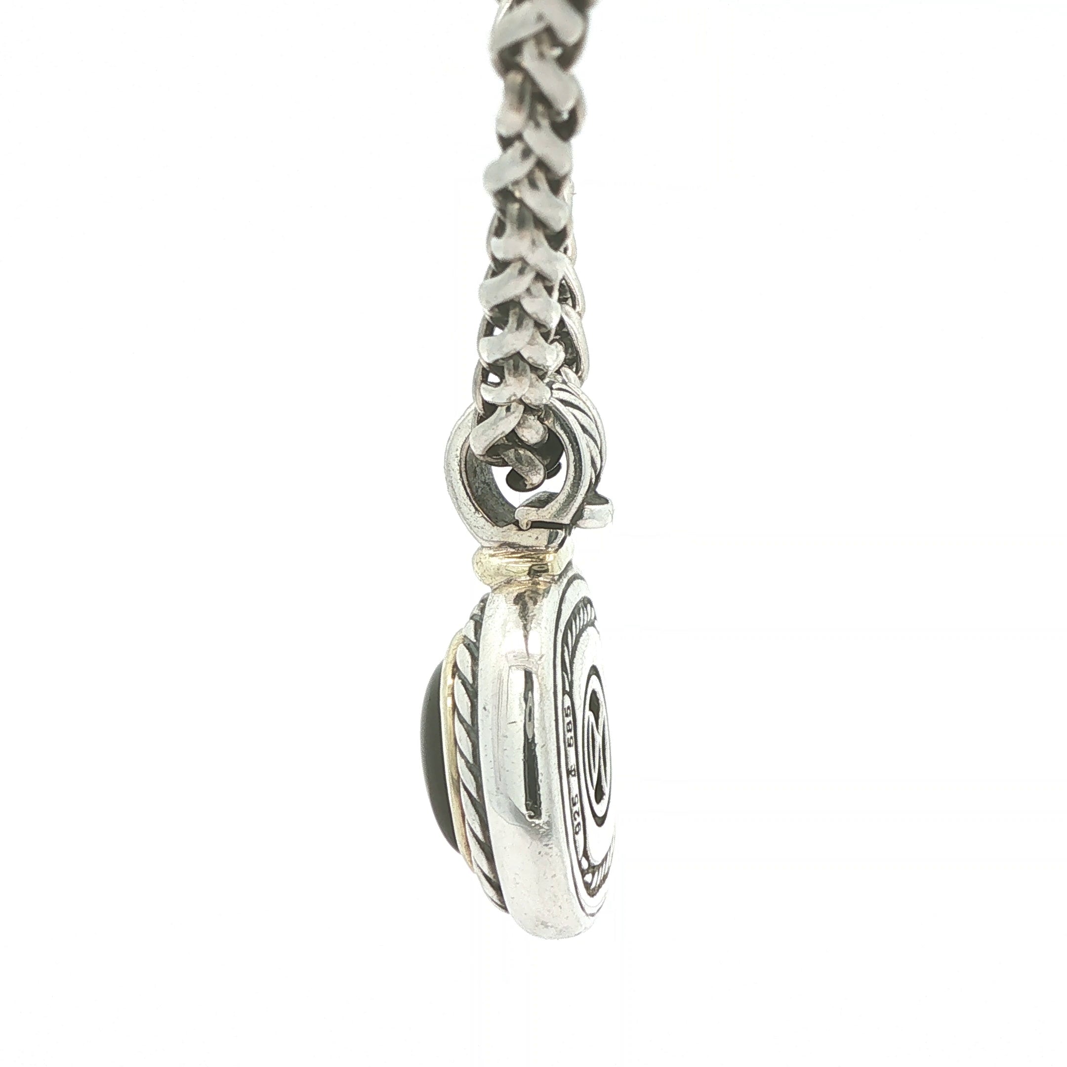ESTATE David Yurman Albion Black Onyx Pendant & Sterling Silver Wheat Chain