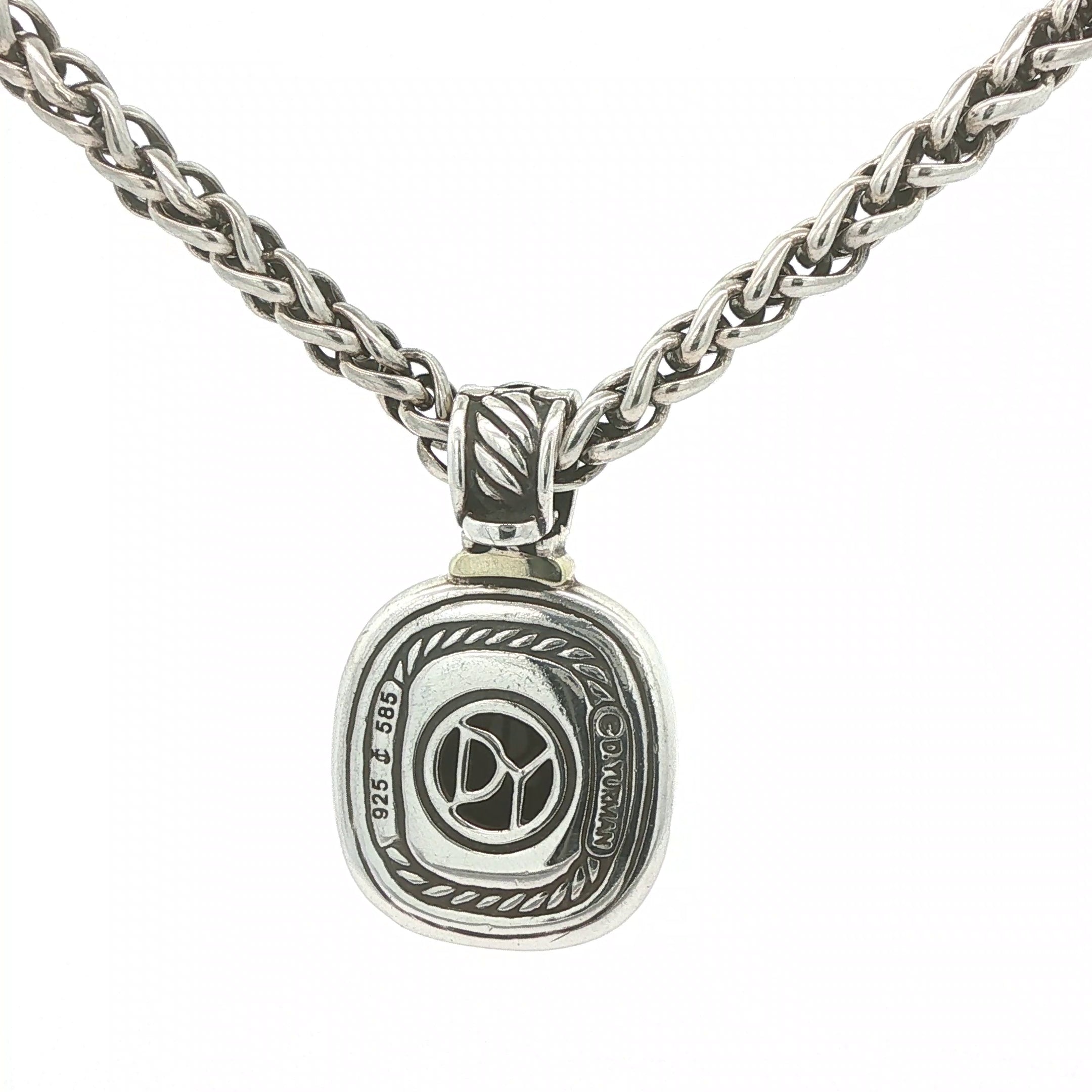 ESTATE David Yurman Albion Black Onyx Pendant & Sterling Silver Wheat Chain