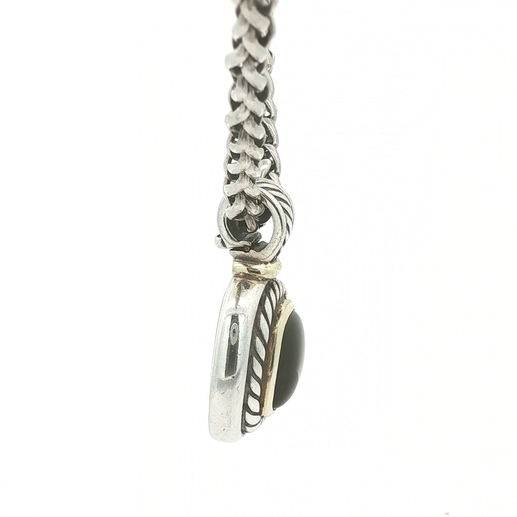 ESTATE David Yurman Albion Black Onyx Pendant & Sterling Silver Wheat Chain