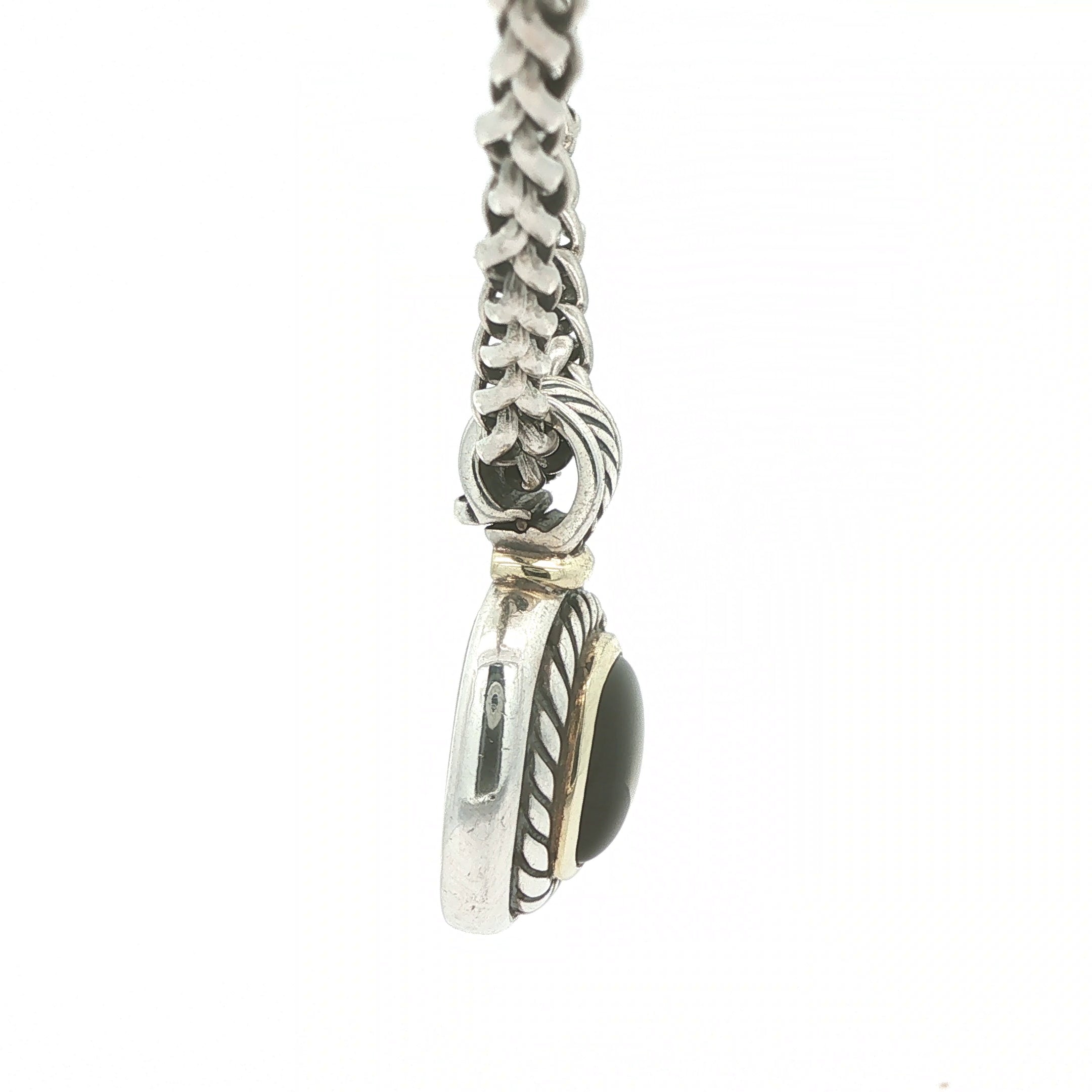 ESTATE David Yurman Albion Black Onyx Pendant & Sterling Silver Wheat Chain