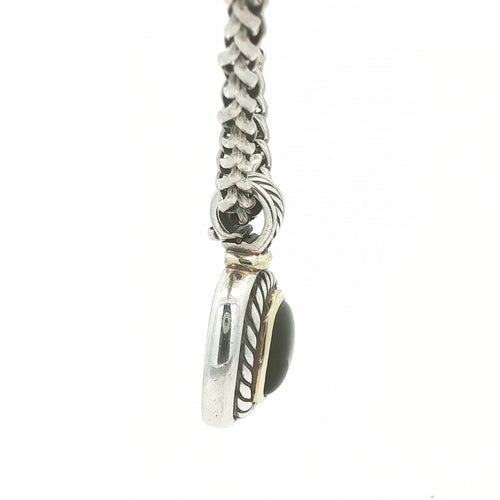 ESTATE David Yurman Albion Black Onyx Pendant & Sterling Silver Wheat Chain