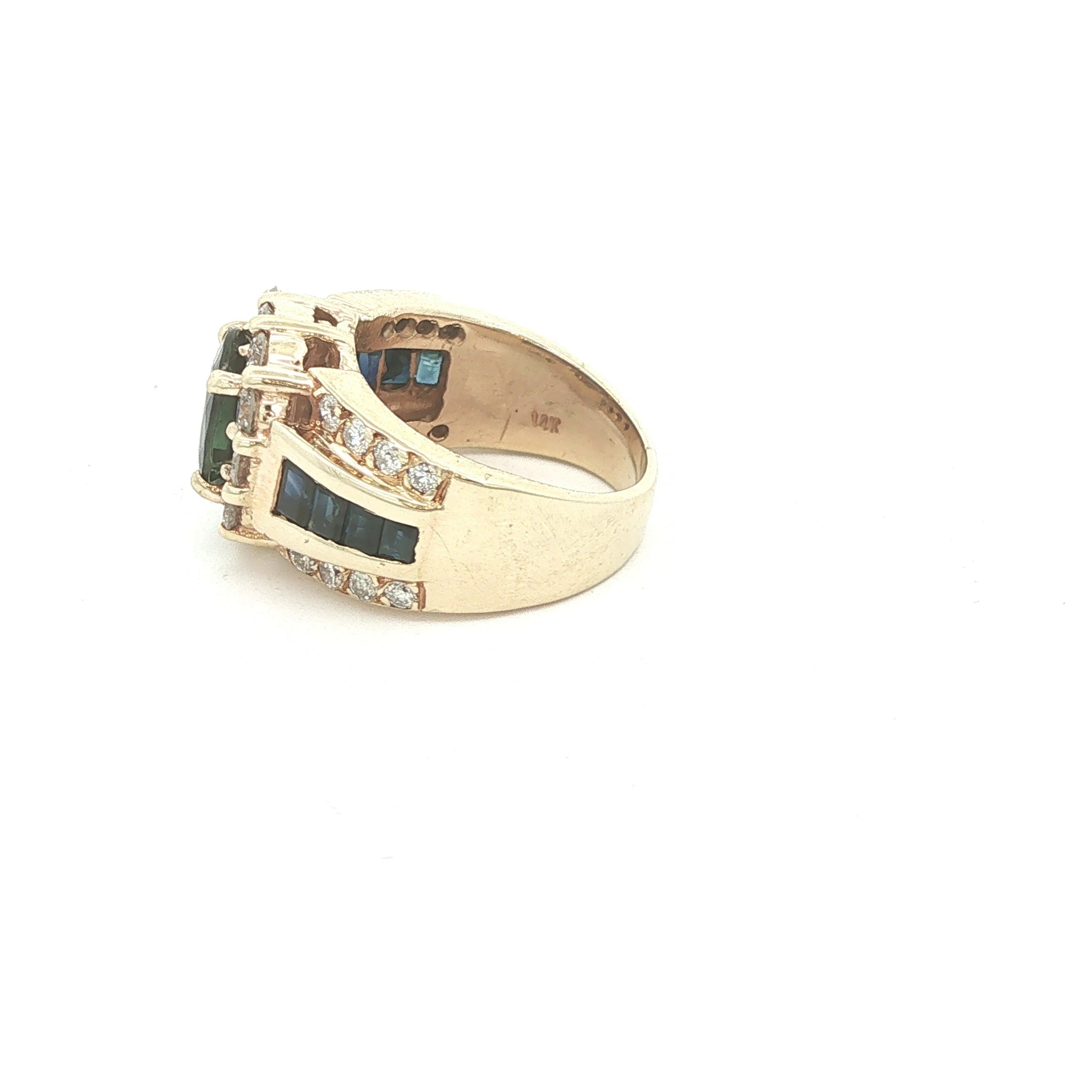 VINTAGE 14K Yellow Gold 2.00 CTW Royal Blue Sapphire & Diamond Cocktail Ring