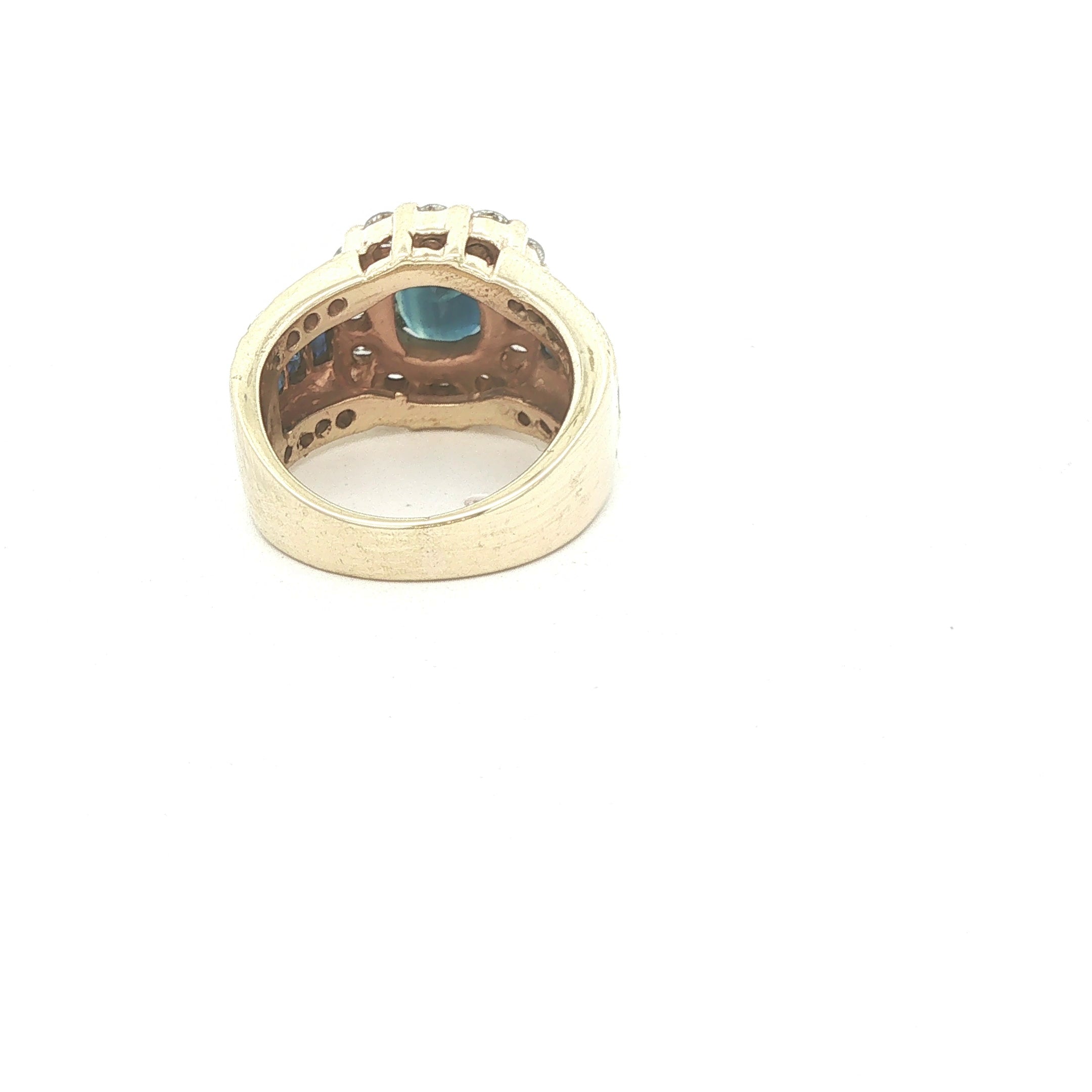 VINTAGE 14K Yellow Gold 2.00 CTW Royal Blue Sapphire & Diamond Cocktail Ring