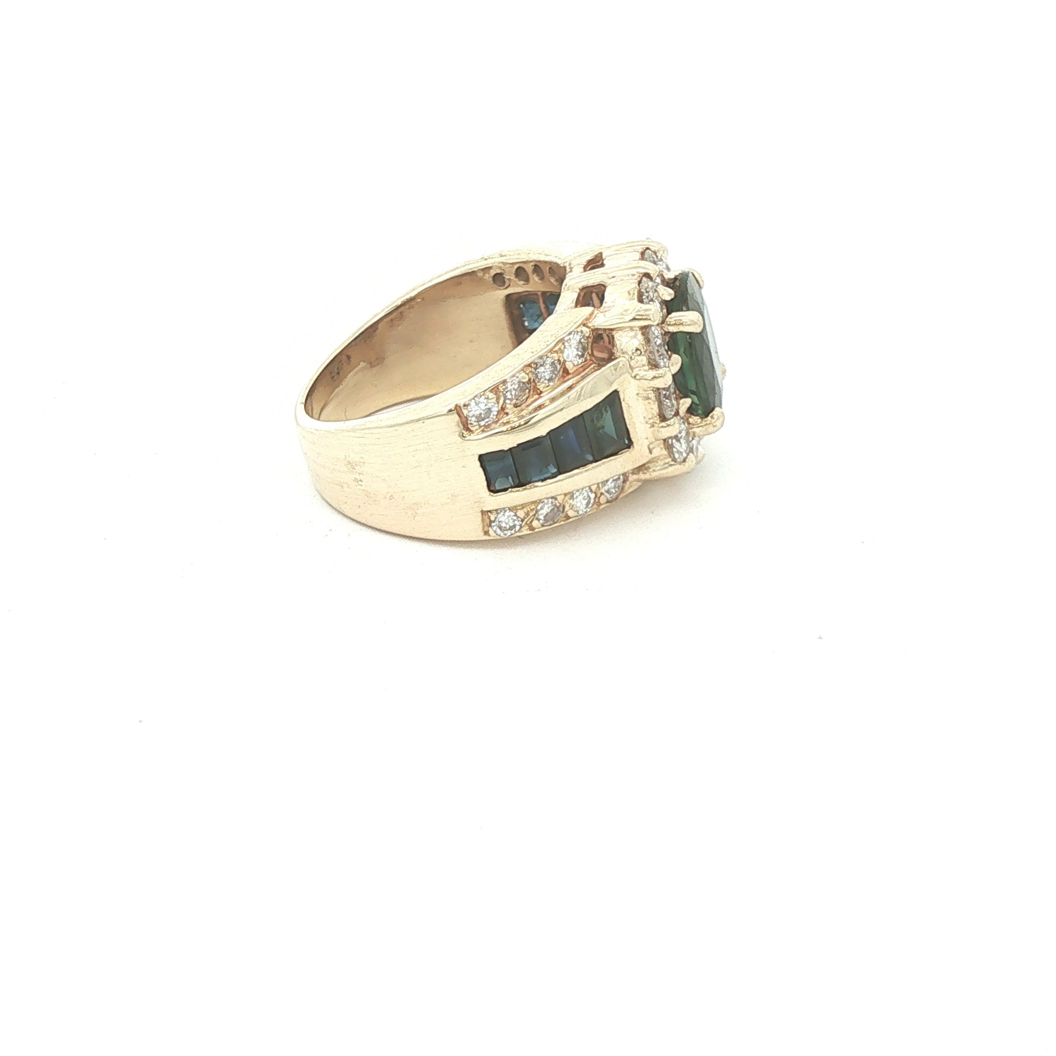 VINTAGE 14K Yellow Gold 2.00 CTW Royal Blue Sapphire & Diamond Cocktail Ring