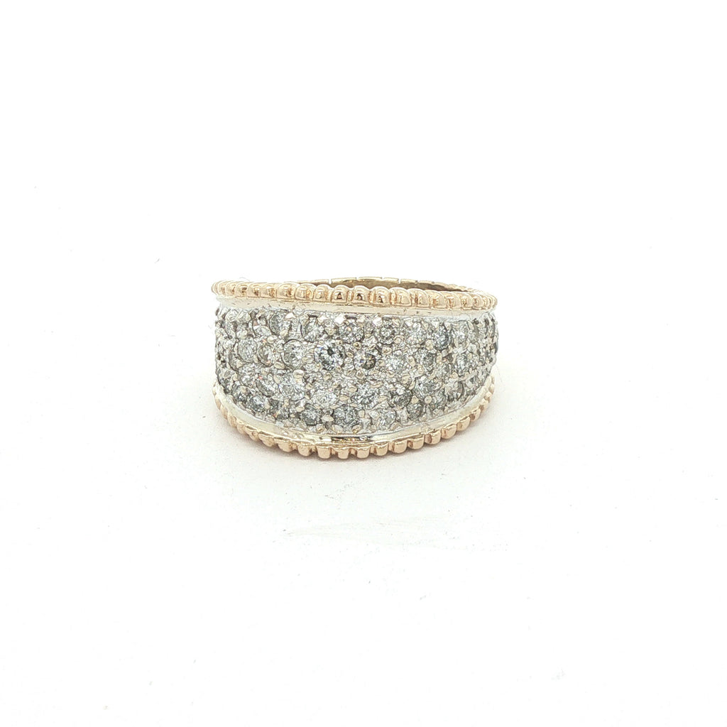 Estate Approx. 2.00 CTW Natural Diamond Wide Pavé Cigar Band in 14K Two-Tone Gold | Size 11