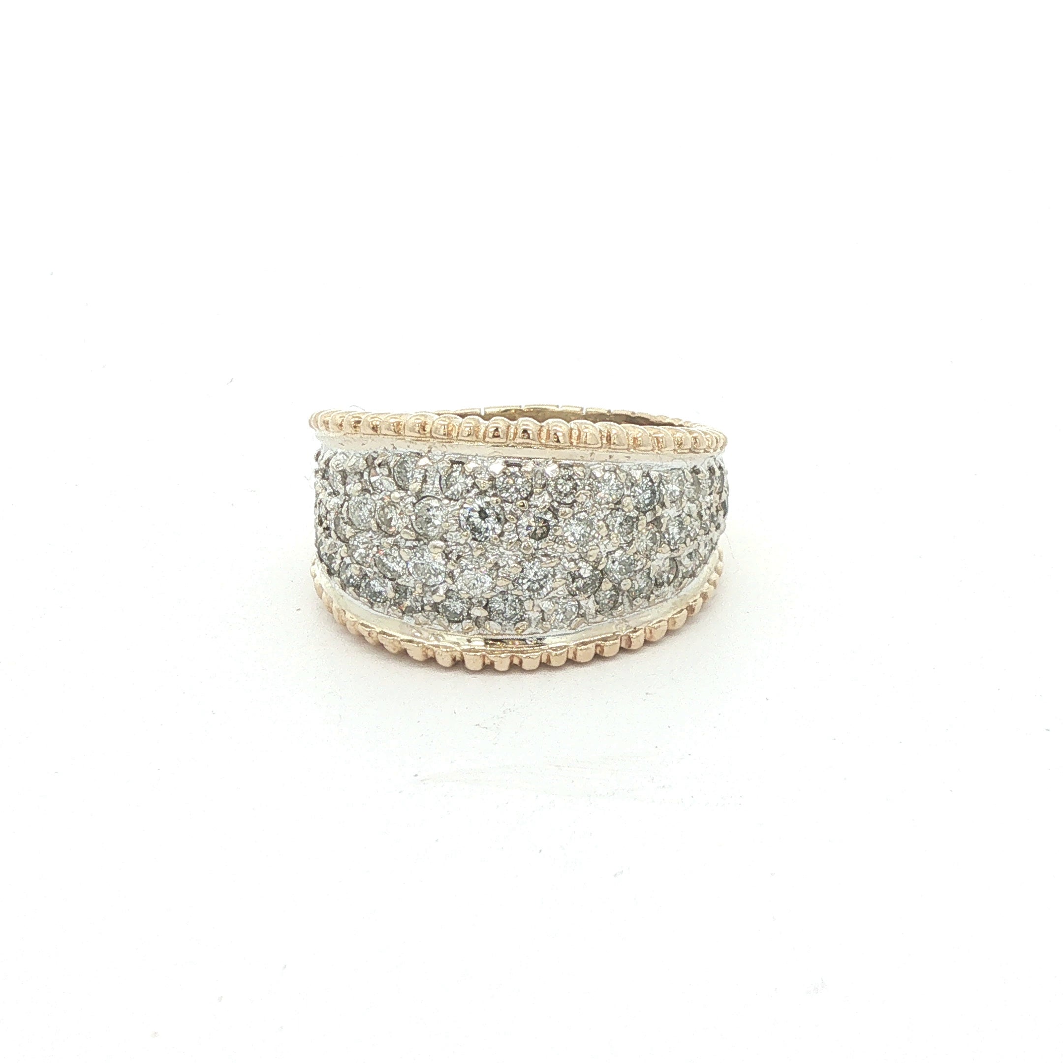 Estate Approx. 2.00 CTW Natural Diamond Wide Pavé Cigar Band in 14K Two-Tone Gold | Size 11