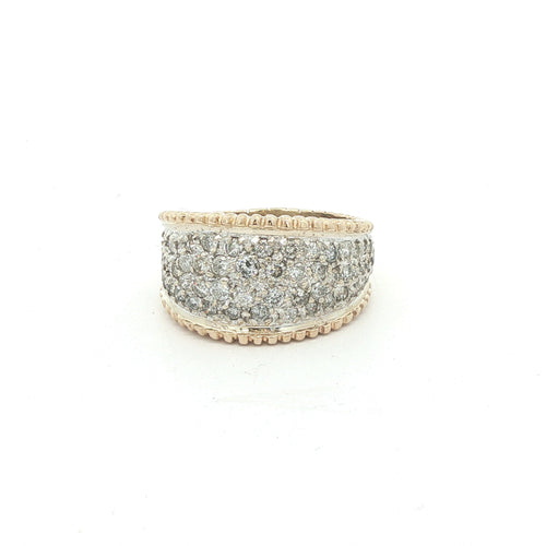 Estate Approx. 2.00 CTW Natural Diamond Wide Pavé Cigar Band in 14K Two-Tone Gold | Size 11