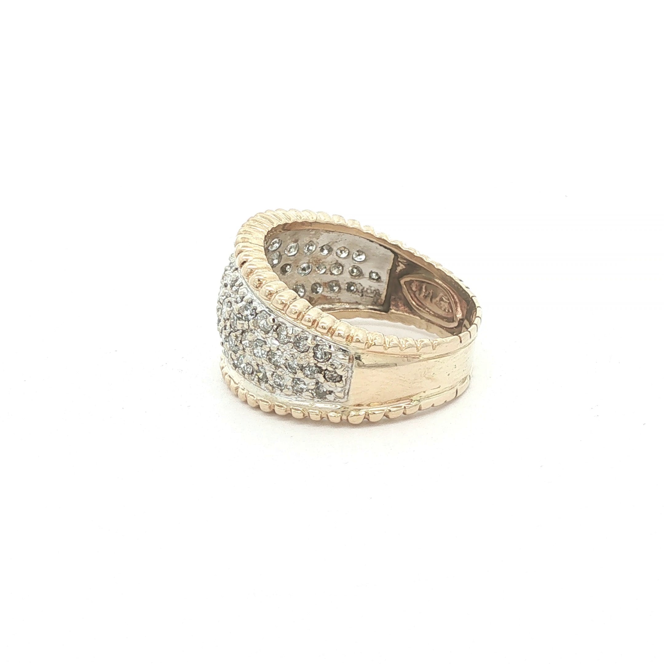 Estate Approx. 2.00 CTW Natural Diamond Wide Pavé Cigar Band in 14K Two-Tone Gold | Size 11