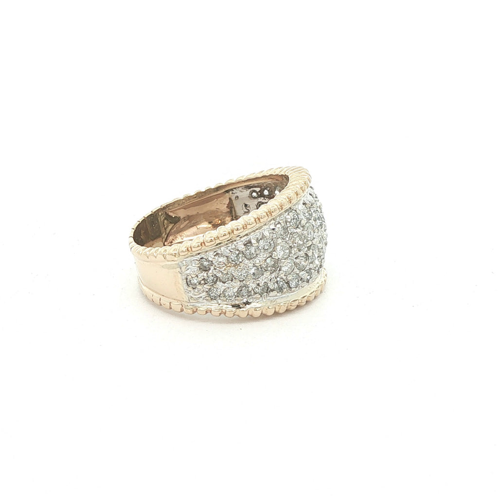 Estate Approx. 2.00 CTW Natural Diamond Wide Pavé Cigar Band in 14K Two-Tone Gold | Size 11