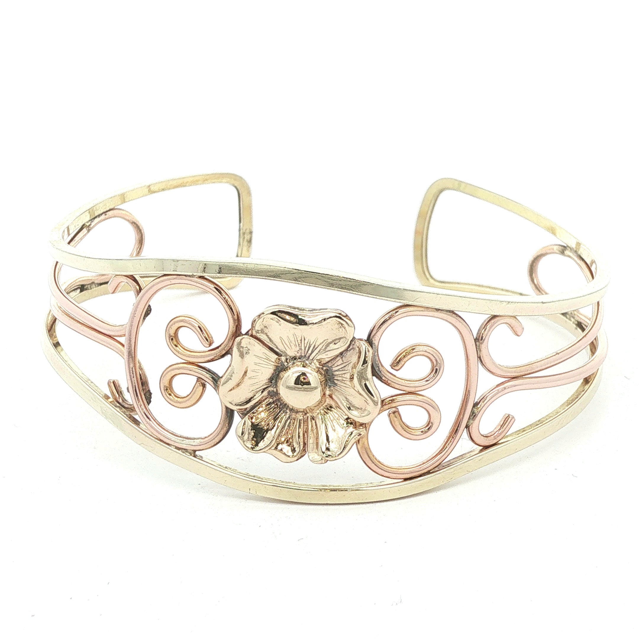 Vintage Hayward 1/20 12K Gold Filled Tri-Color Floral Filigree Cuff Bracelet