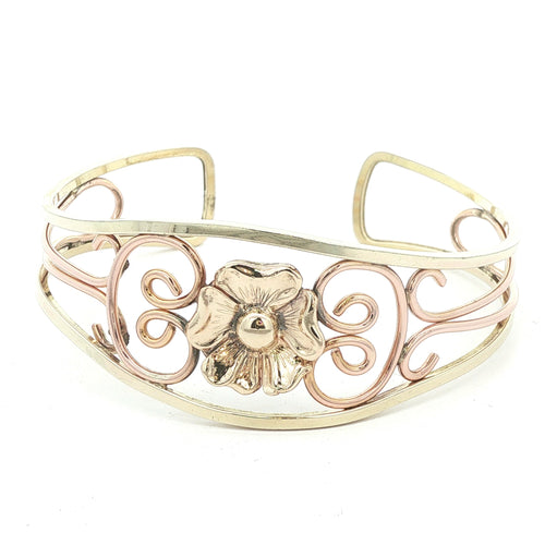 Vintage Hayward 1/20 12K Gold Filled Tri-Color Floral Filigree Cuff Bracelet