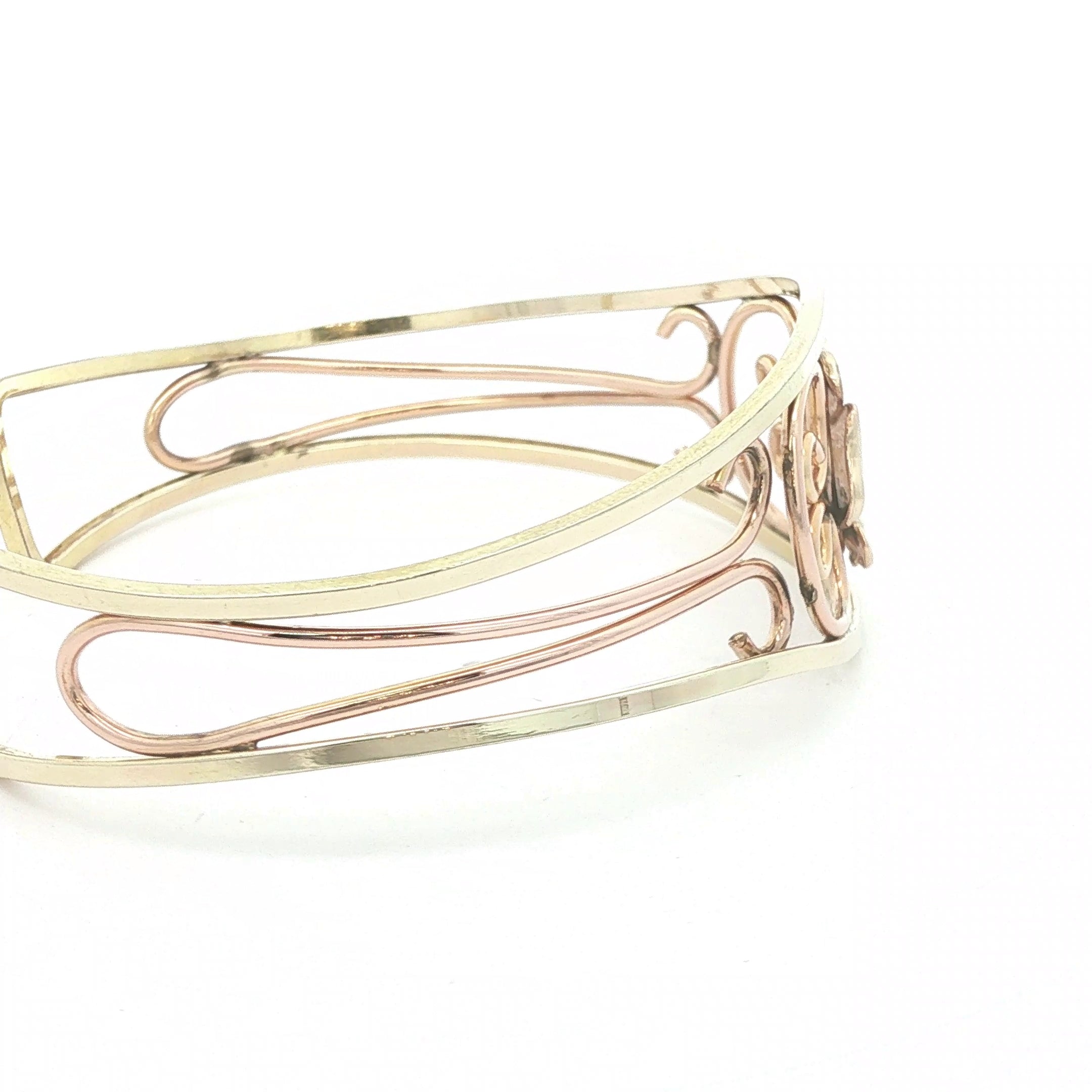 Vintage Hayward 1/20 12K Gold Filled Tri-Color Floral Filigree Cuff Bracelet