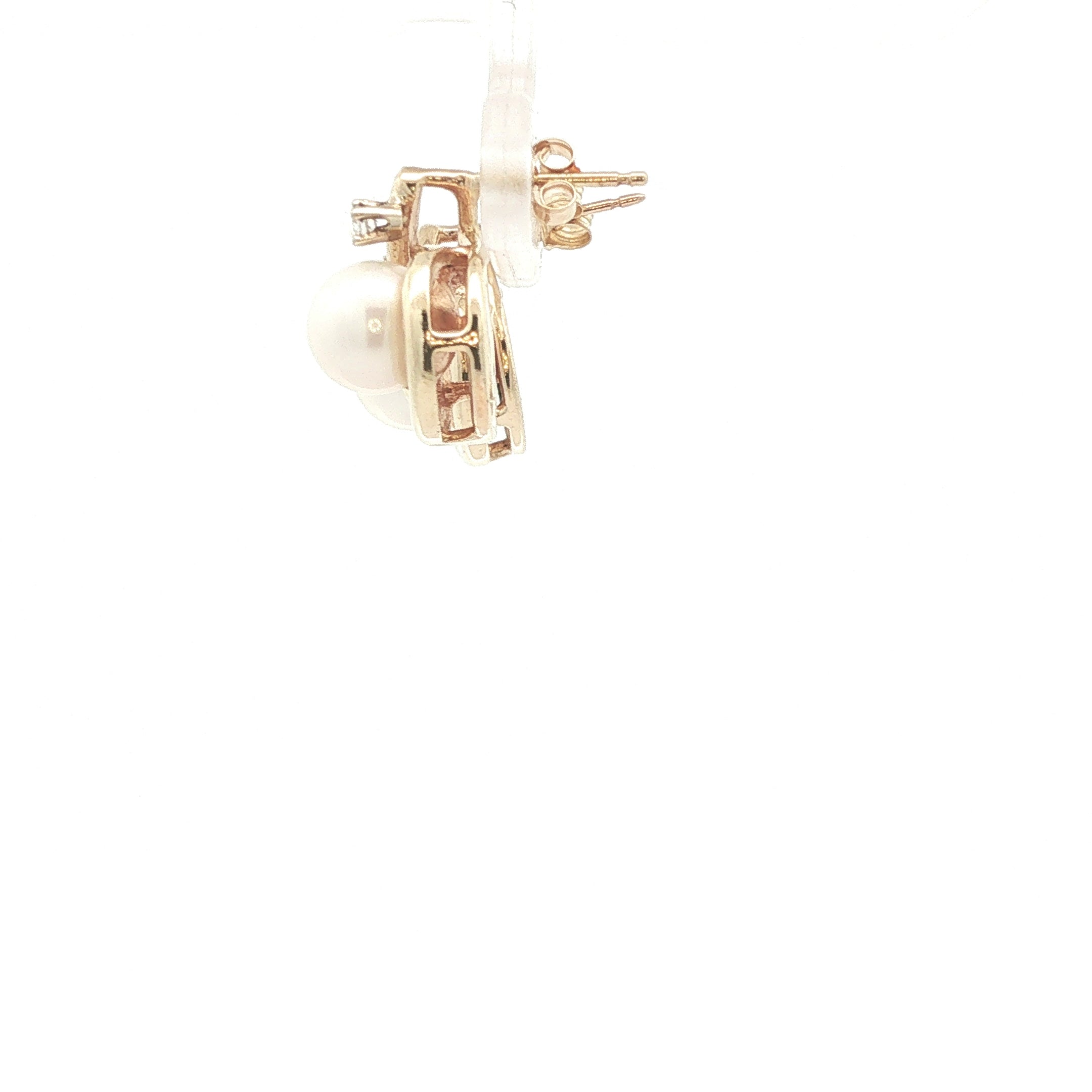 Estate Contemporary 14K Yellow Gold Cultured Pearl and Natural Diamond Accent Earrings