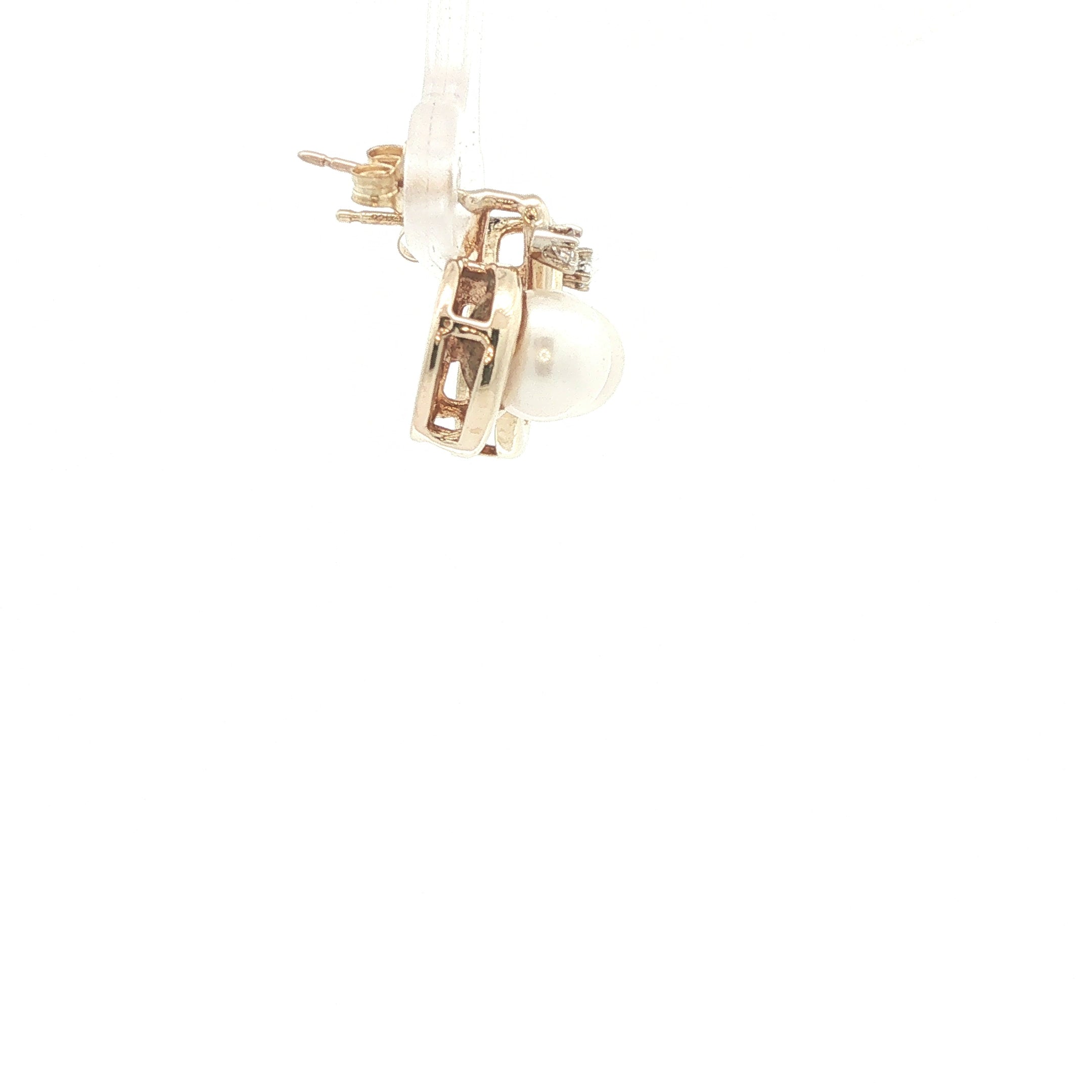 Estate Contemporary 14K Yellow Gold Cultured Pearl and Natural Diamond Accent Earrings