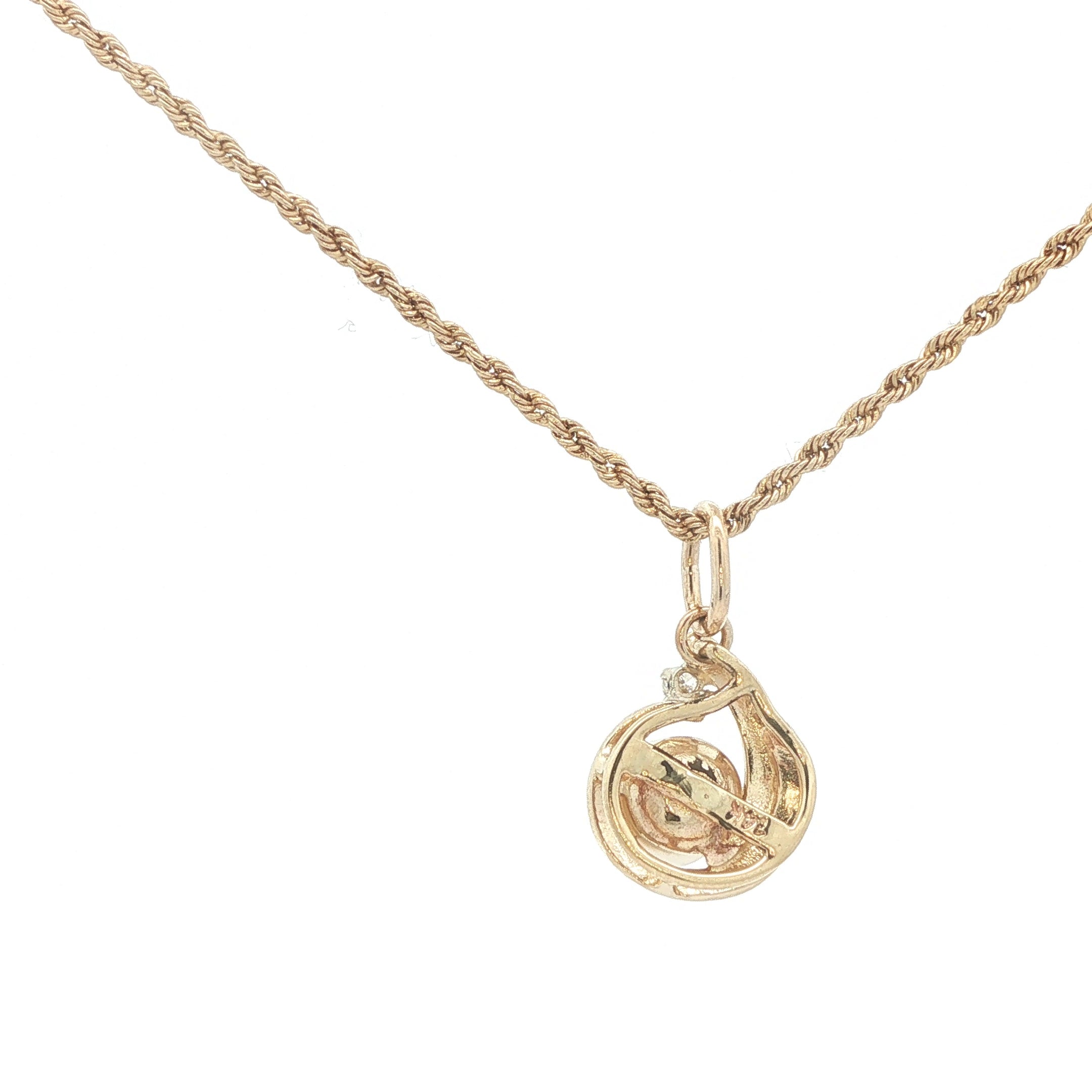 Estate Contemporary 14K Yellow Gold Cultured Pearl and Natural Diamond Accent Pendant