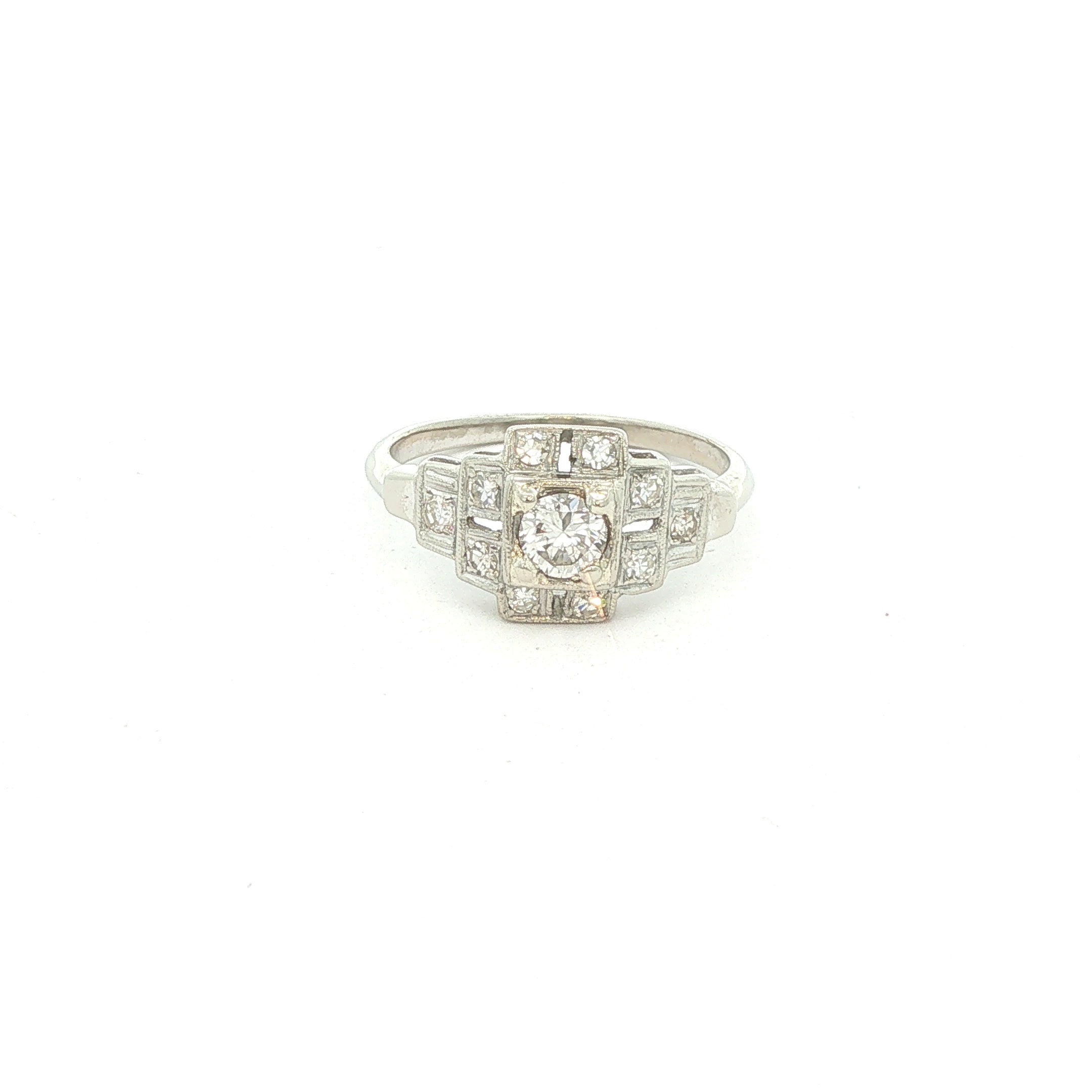Estate 1930s Art Deco 14K White Gold Diamond Ring 1/2 CTW Size 7