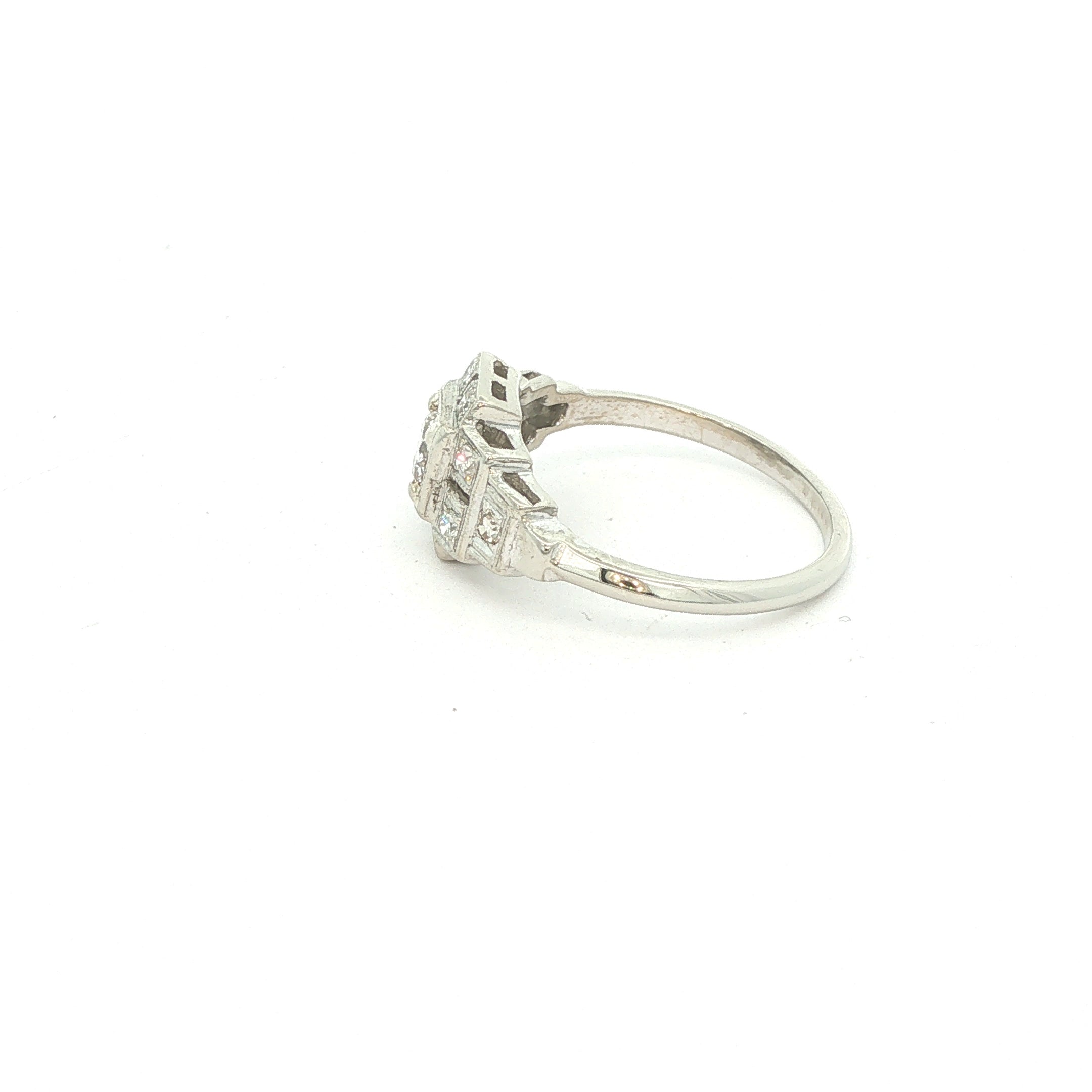 Estate 1930s Art Deco 14K White Gold Diamond Ring 1/2 CTW Size 7