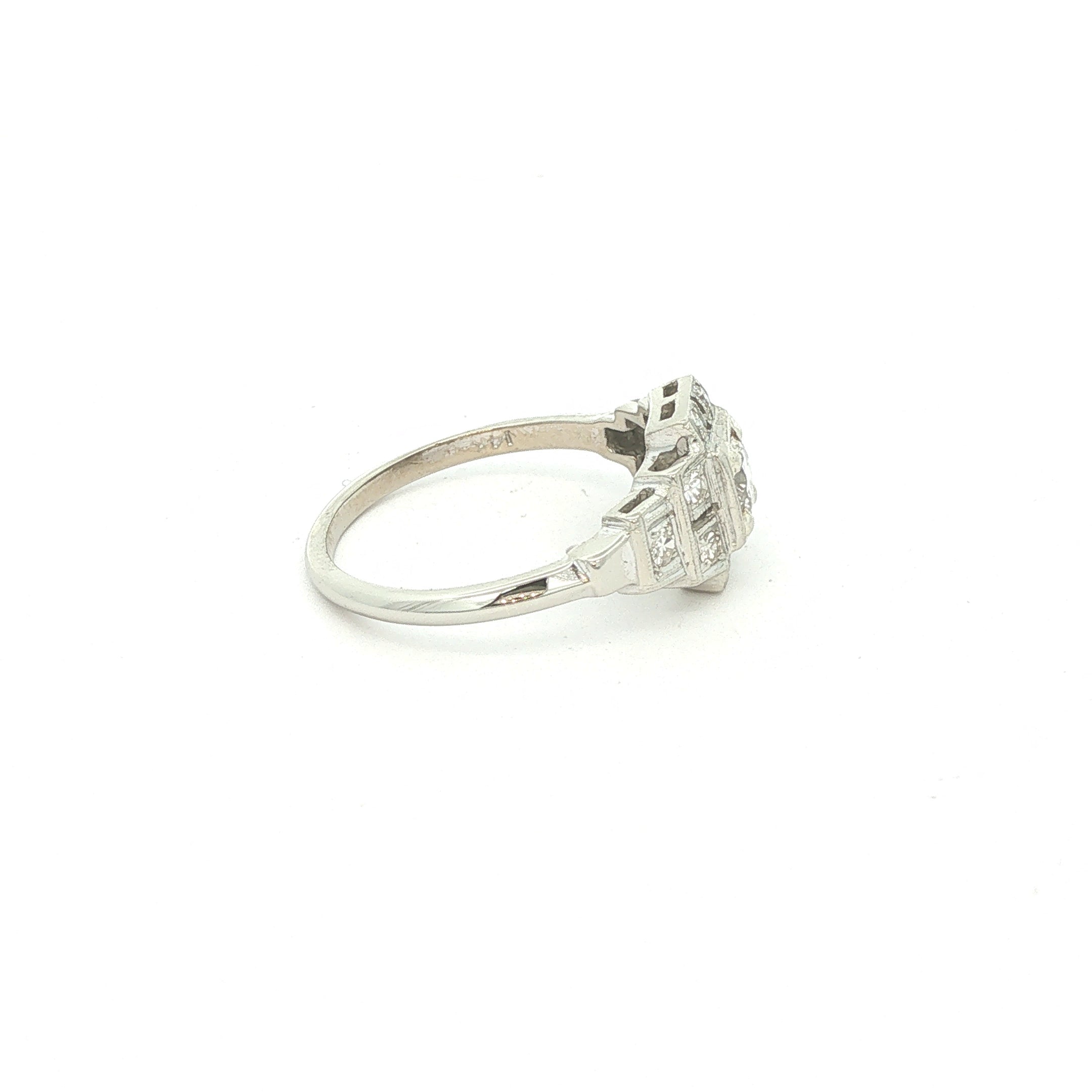 Estate 1930s Art Deco 14K White Gold Diamond Ring 1/2 CTW Size 7