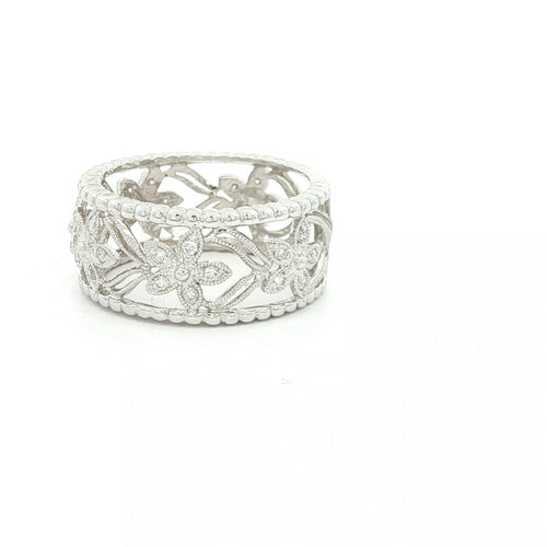 Estate Vintage Inspired 14K White Gold Openwork Floral Diamond Band Ring 1/2 CTW Size 7