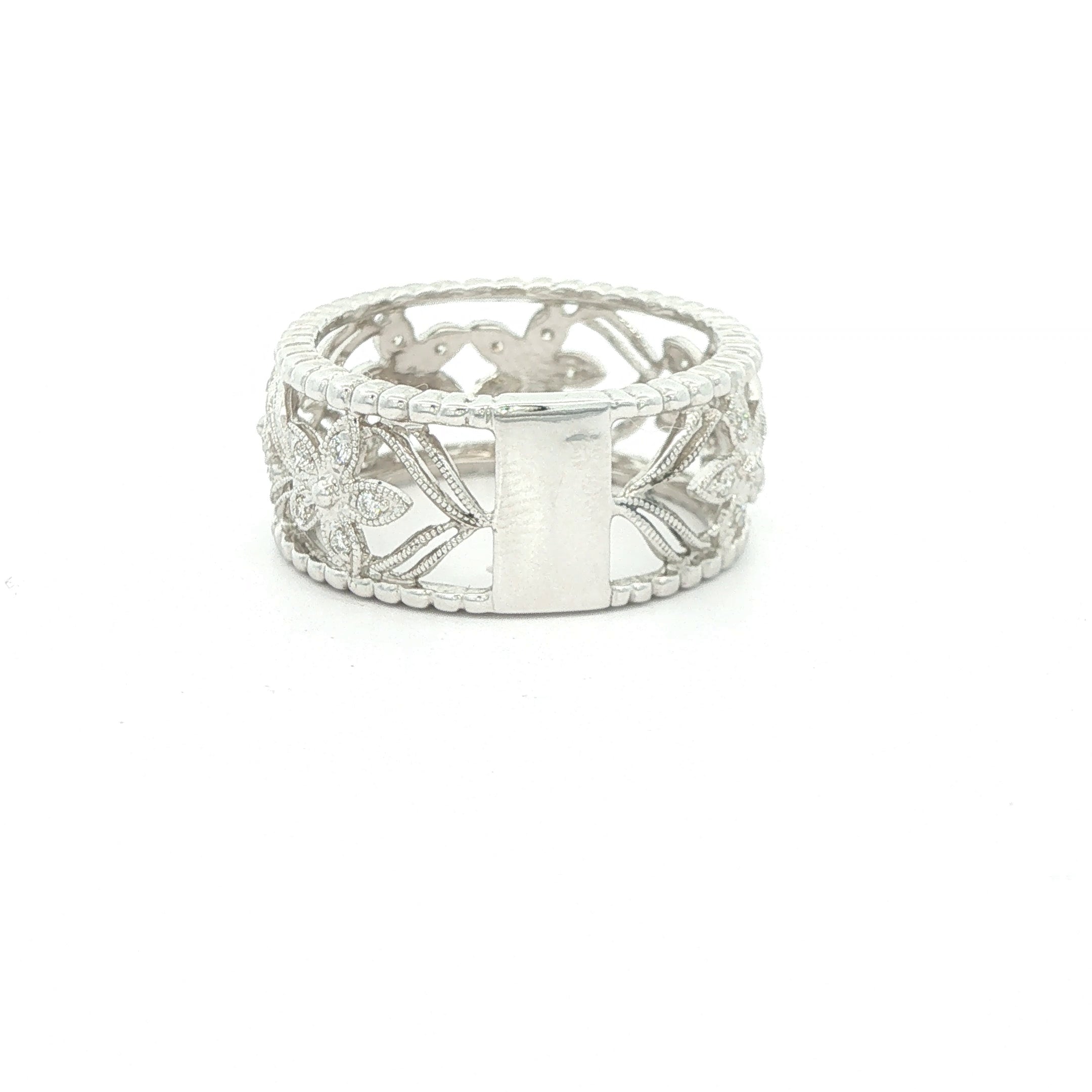 Estate Vintage Inspired 14K White Gold Openwork Floral Diamond Band Ring 1/2 CTW Size 7
