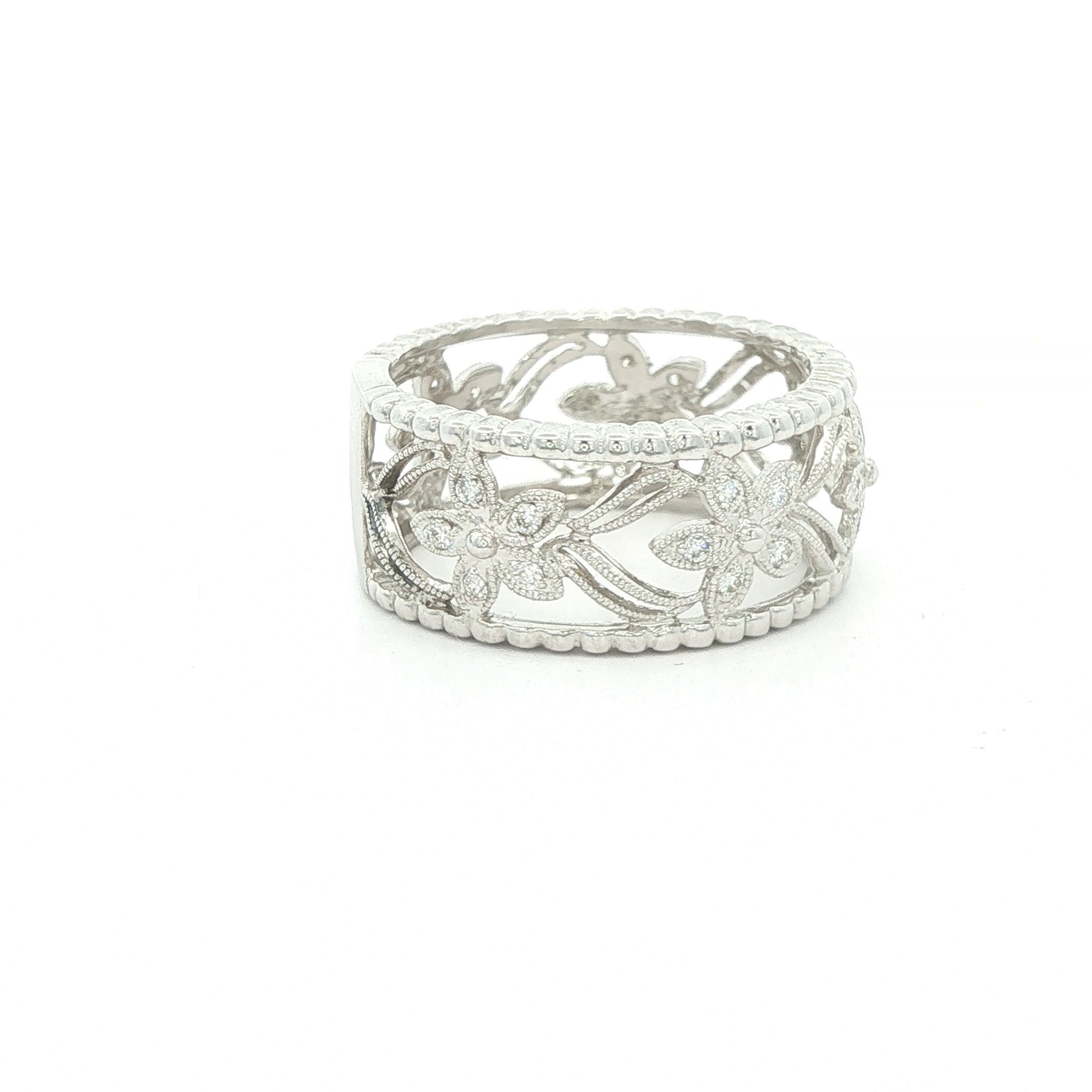 Estate Vintage Inspired 14K White Gold Openwork Floral Diamond Band Ring 1/2 CTW Size 7