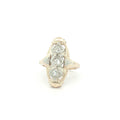 Estate Vintage 1970s 14K Two Tone Three Old Mine Cut Diamond Navette Ring