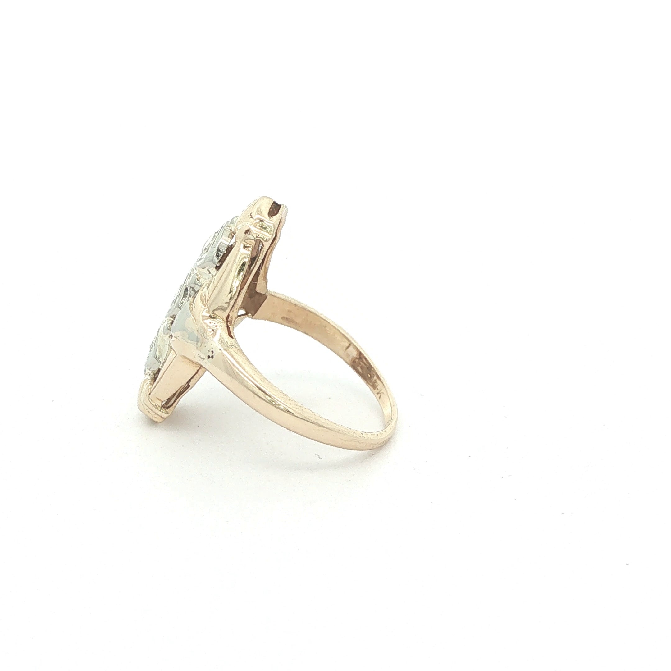 Estate Vintage 1970s 14K Two Tone Three Old Mine Cut Diamond Navette Ring