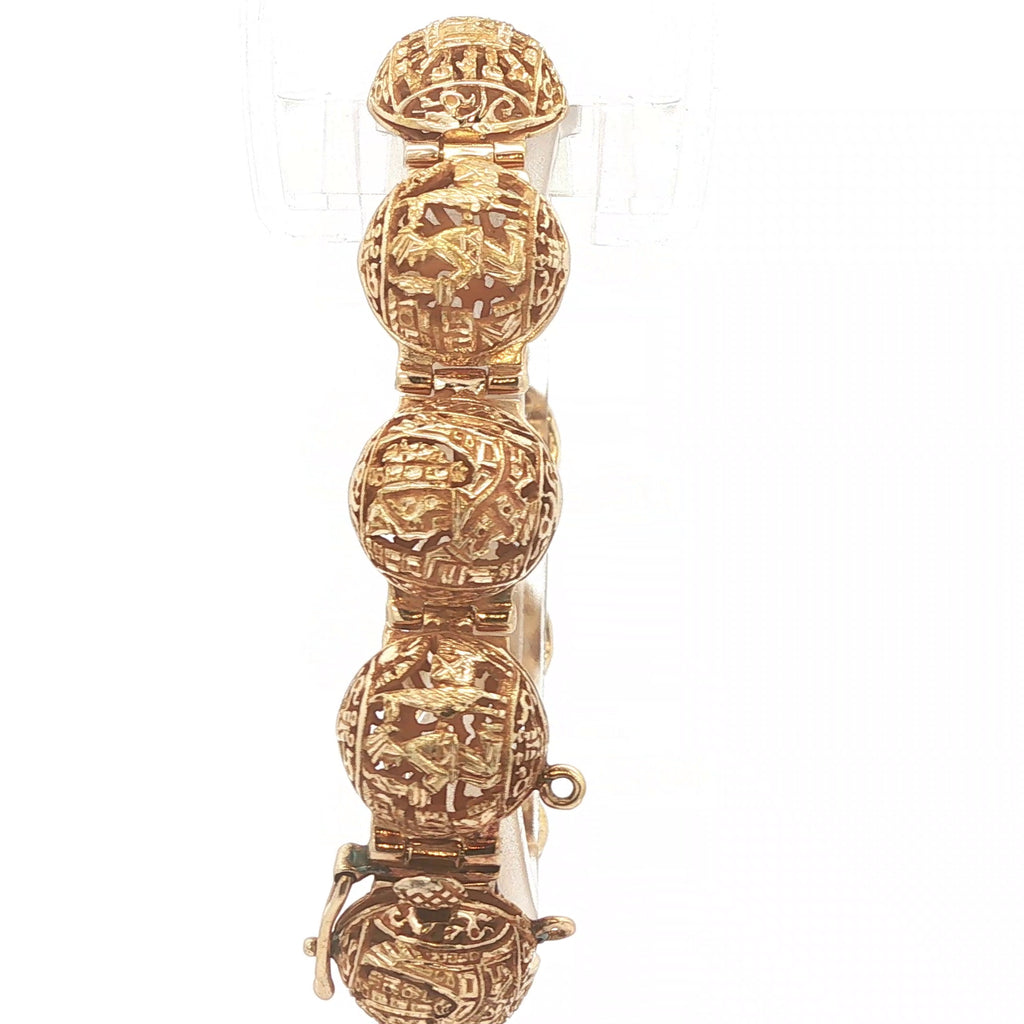 Estate Vintage Circa 1970 18K Yellow Gold Chinese Character Link Bracelet