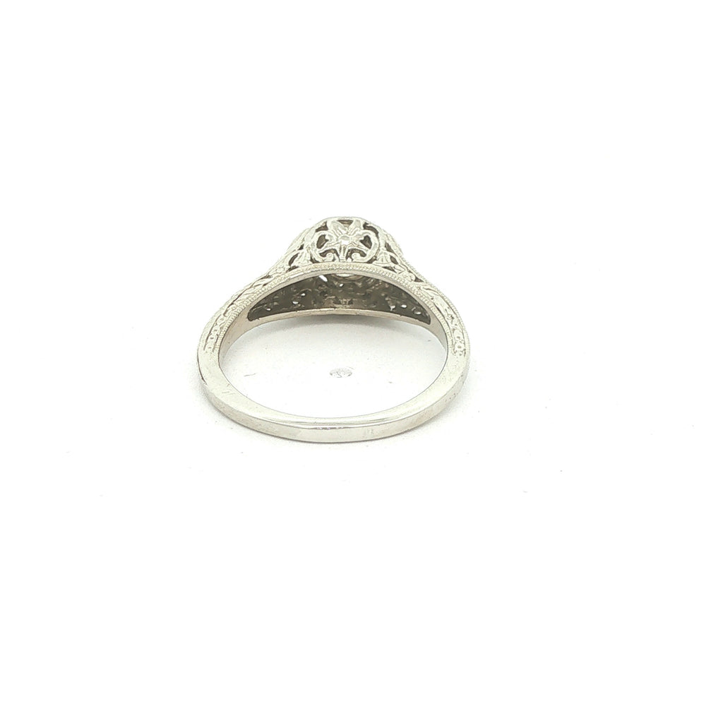 Estate Vintage Circa 1925 14K White Gold Old Mine Cut Diamond Filigree Ring Size 5