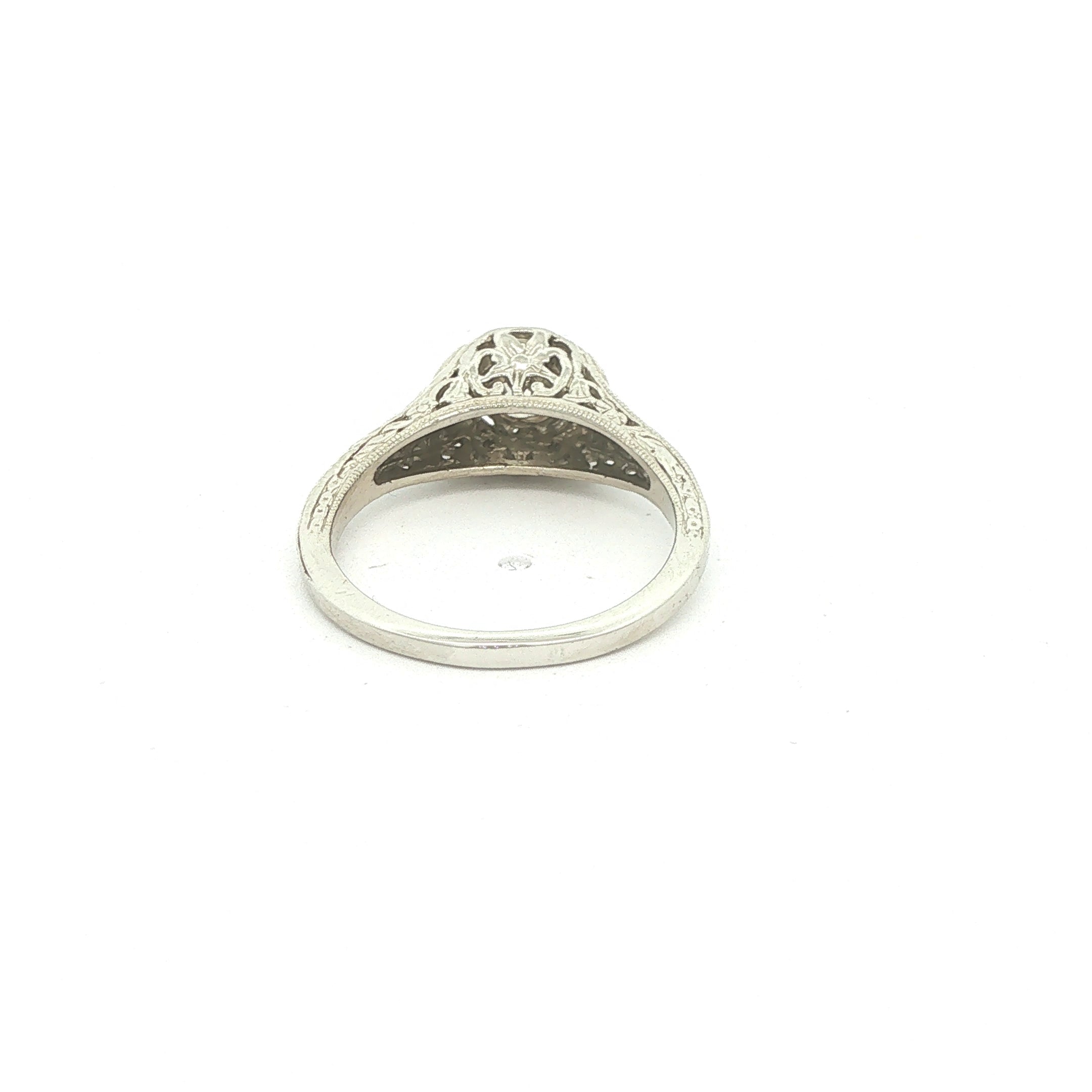 Estate Vintage Circa 1925 14K White Gold Old Mine Cut Diamond Filigree Ring Size 5