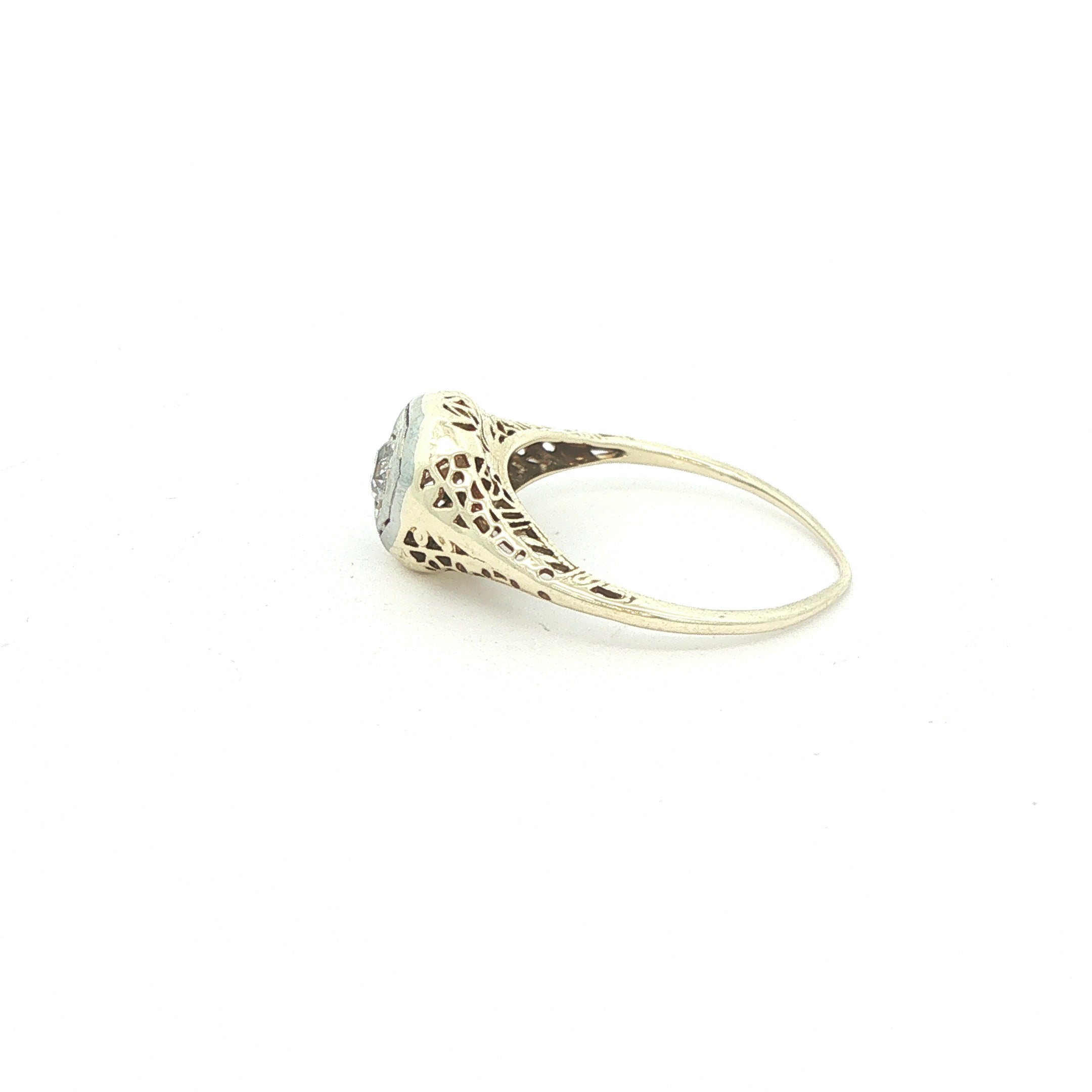 Estate Vintage Circa 1925 14K White Gold Old Mine Cut Diamond Filigree Ring 1/5 CTW Size 5