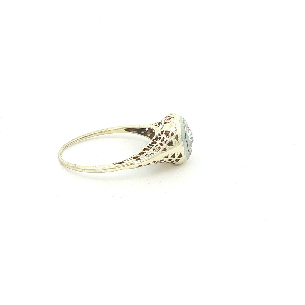 Estate Vintage Circa 1925 14K White Gold Old Mine Cut Diamond Filigree Ring 1/5 CTW Size 5