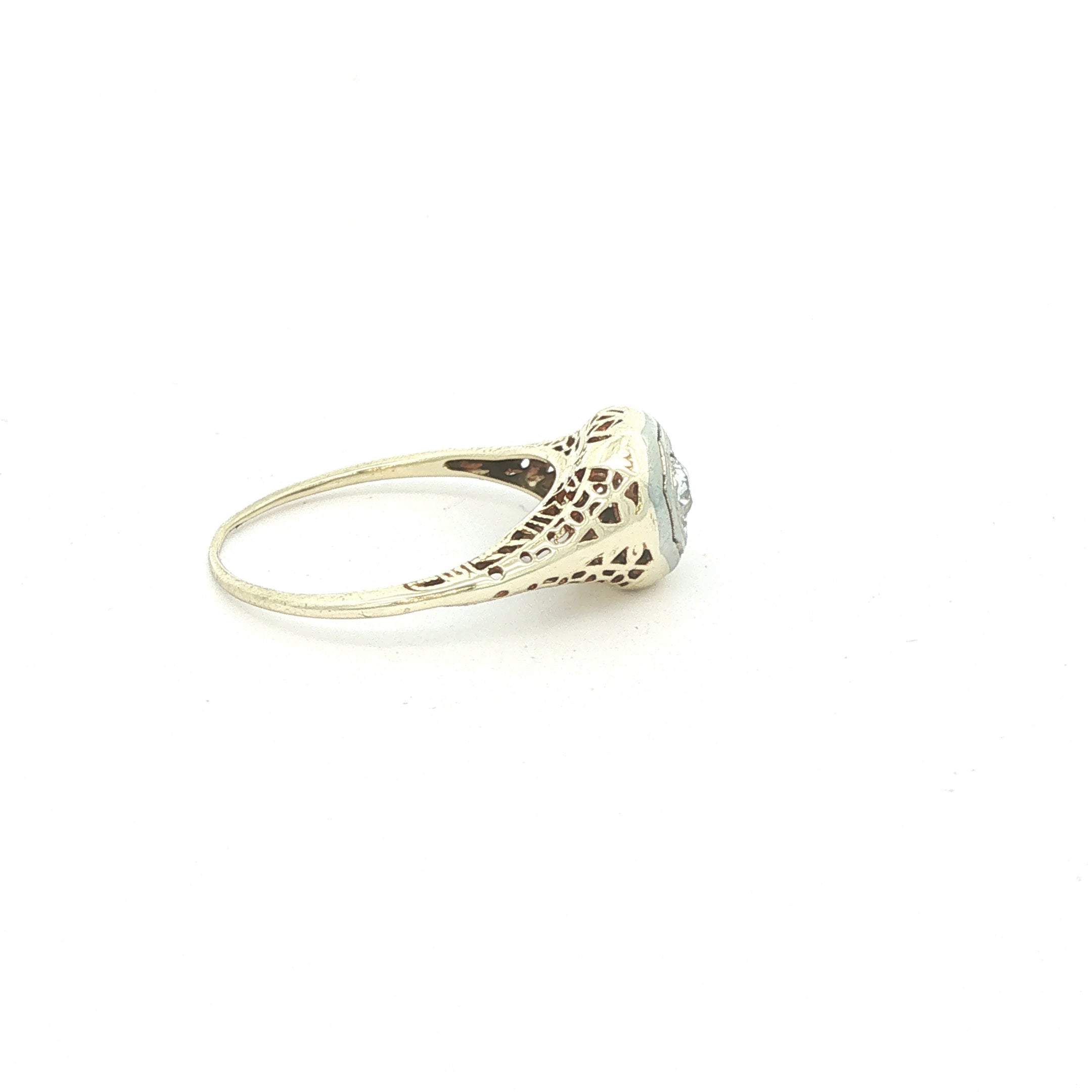 Estate Vintage Circa 1925 14K White Gold Old Mine Cut Diamond Filigree Ring 1/5 CTW Size 5