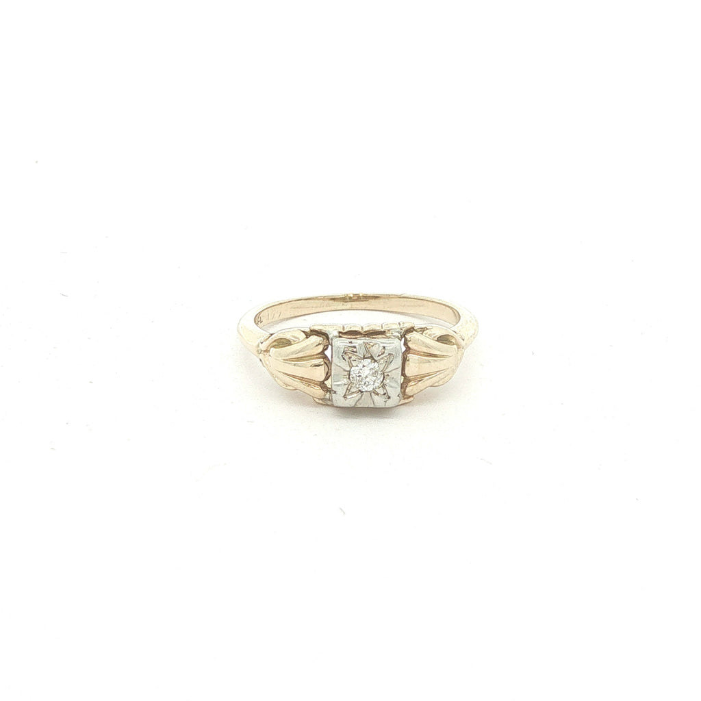 1950s Estate 14K Yellow Gold Natural Diamond Vintage Ring Size 5